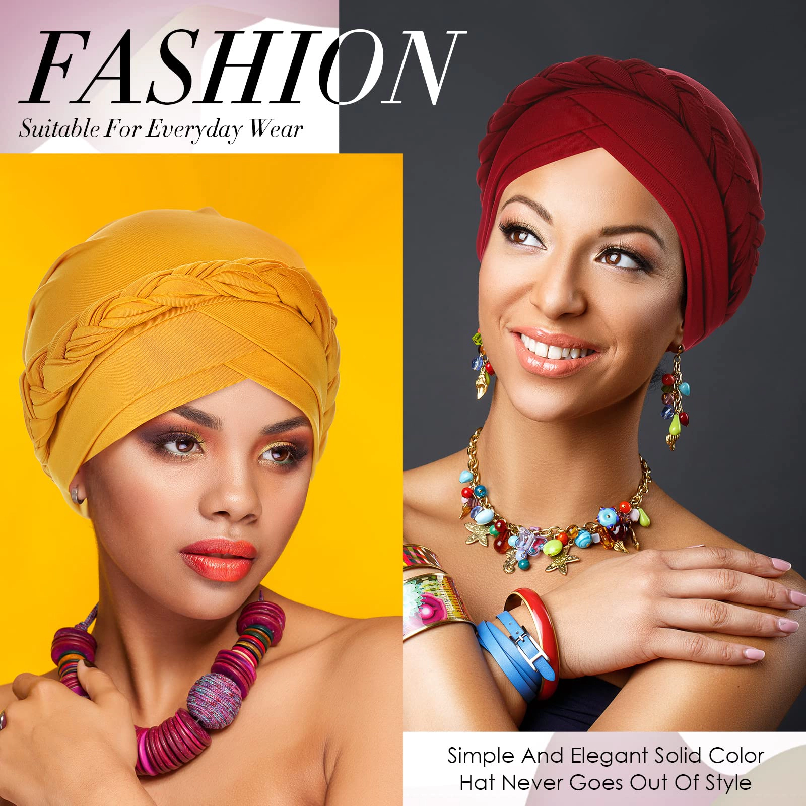 9 Pack Braid Turban Cap For Women Ethnic Bohemia Twisted Hair Cover Wrap Hat Pre Tied Bonnet Chemo