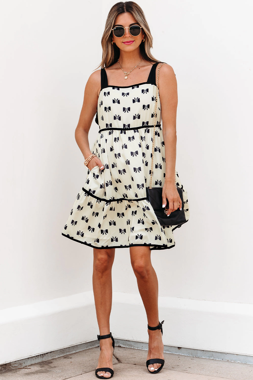 Threaded Pear Women's Pagie Bow Knot Shoulder Mini Dress