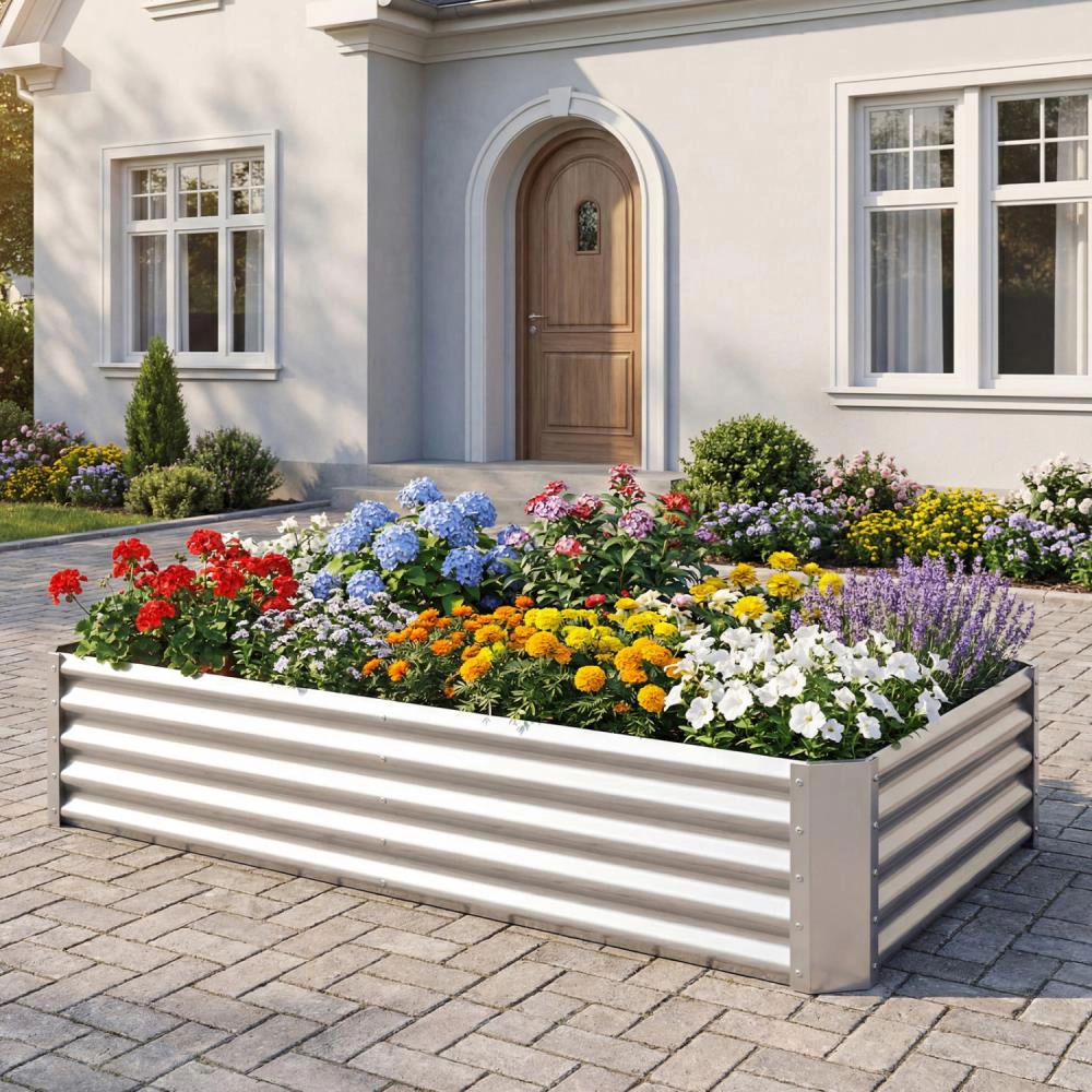 Hivvago Galvanized Raised Garden Bed with Open-Ended Base