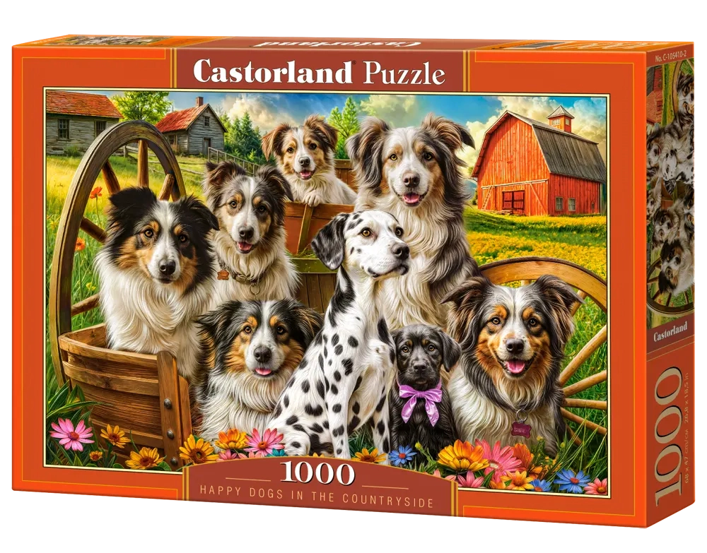 CASTORLAND 1000 Piece Jigsaw Puzzles, Happy Dogs In The Countryside, Pups in the Meadow, Rustic puzzle, C-105410-2