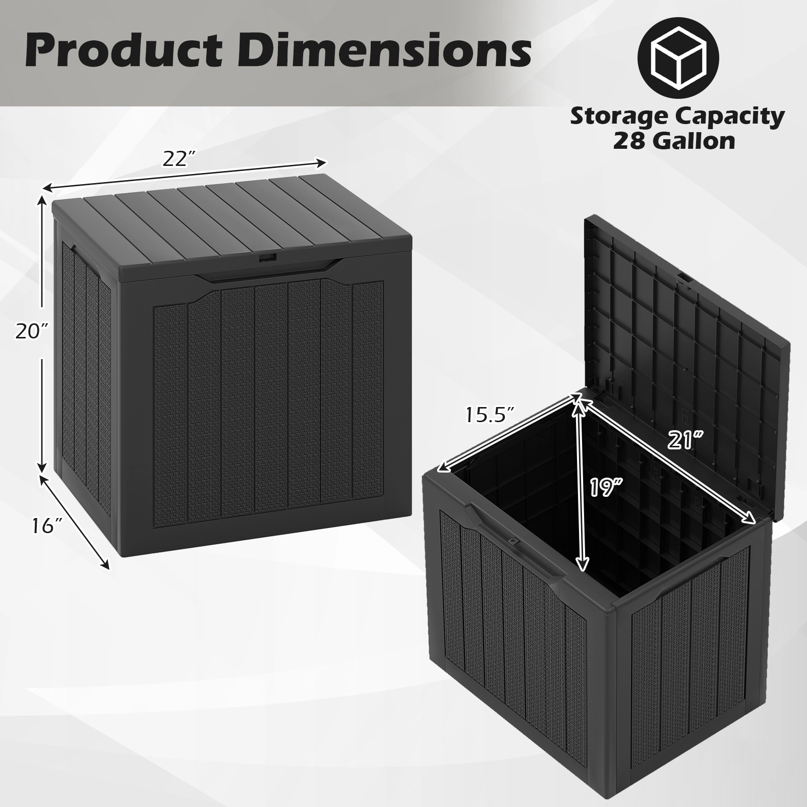 SUGIFT 25-Gal 330-lb Capacity Lockable Black Wicker Small Deck Box Outdoor Storage Container with Lid