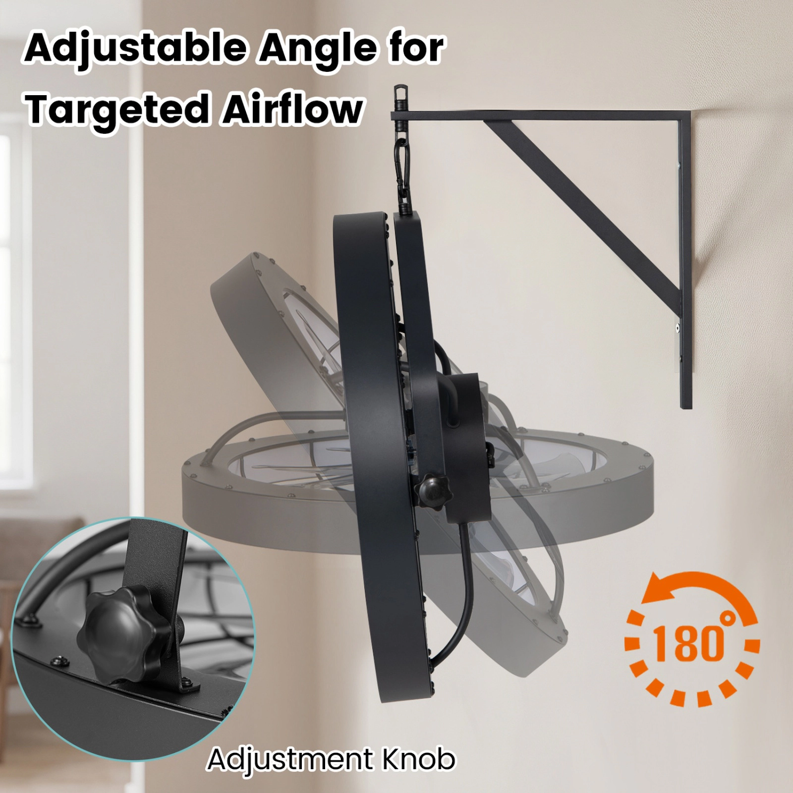 SUGIFT 20-in 6-Speed 180 Degree Adjustable Black Wall Mounted Fan with 3CCT Dimmable LED Light and Timer