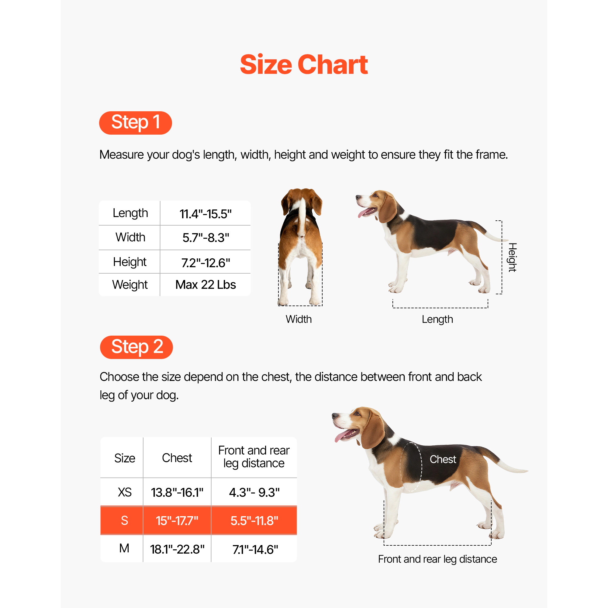 HONGGE Dog Wheelchair for Back Legs Adjustable 2 Wheels Pet Wheelchair Lightweight Dog Cart with Shock-Absorbing Wheels