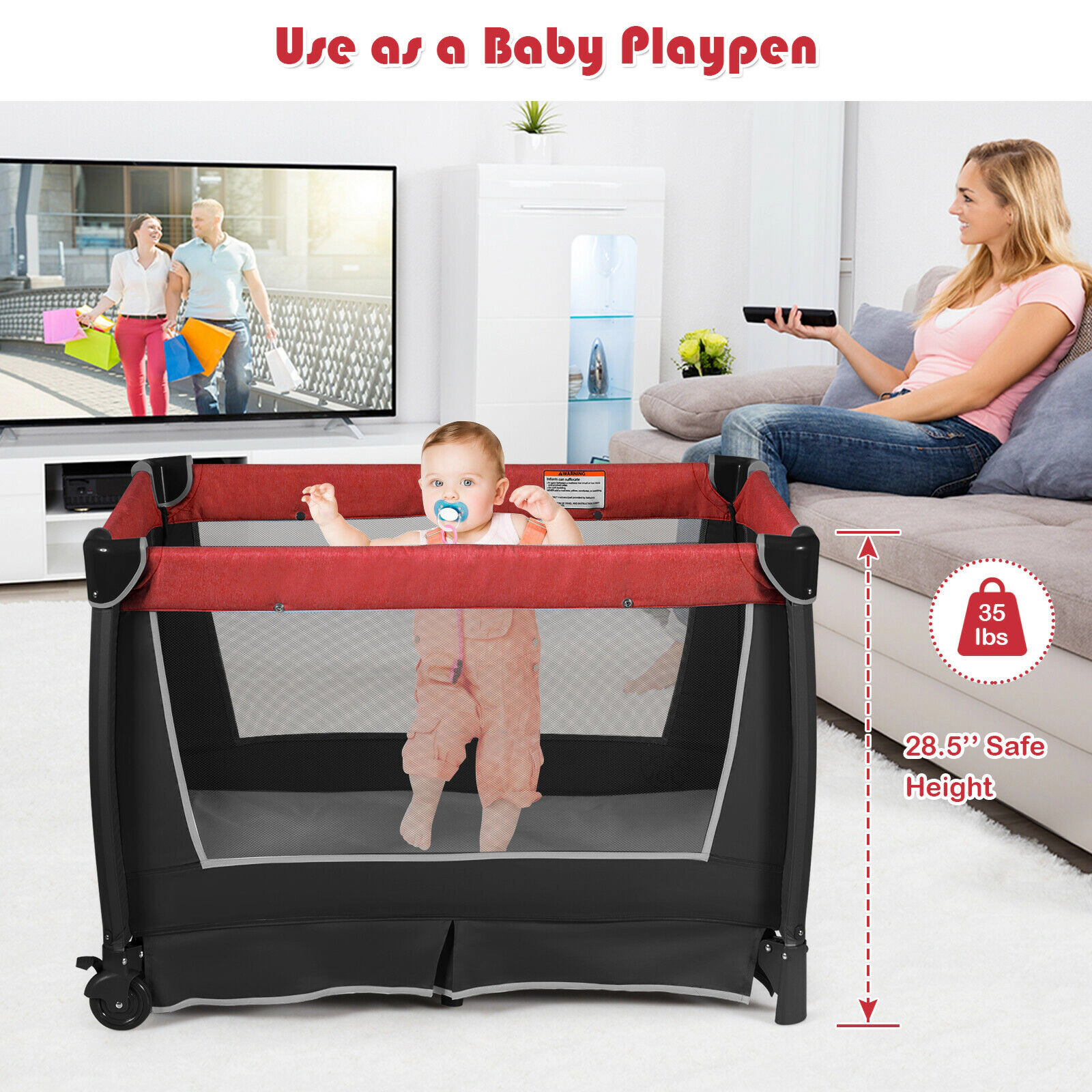 SlickBlue Portable Kids Play Yard with Cradle, Diaper Station and Toy Bar