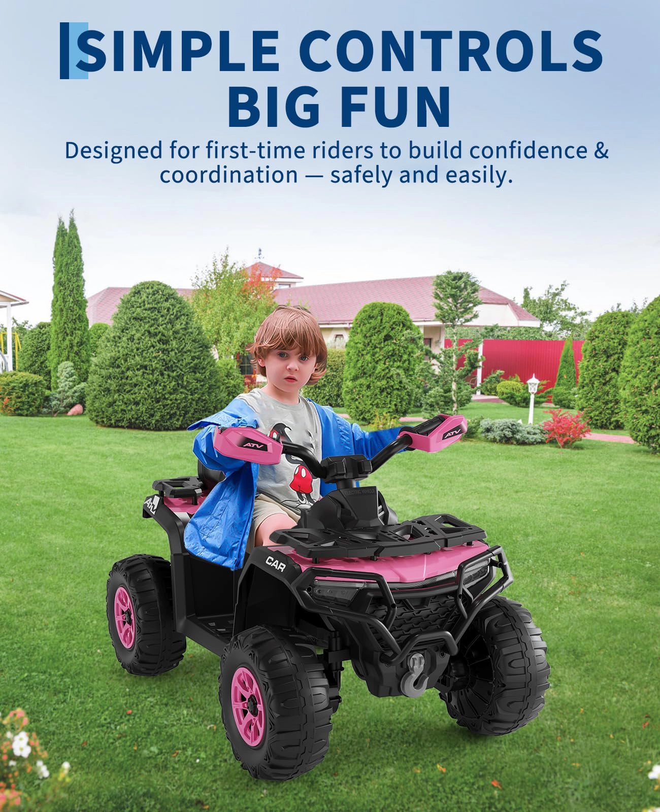Enjyam 12V Kids Ride On ATV Car with Parent Remote, Off-Road 4 Wheeler w/ Suspension, LED Flag, Bluetooth, USB