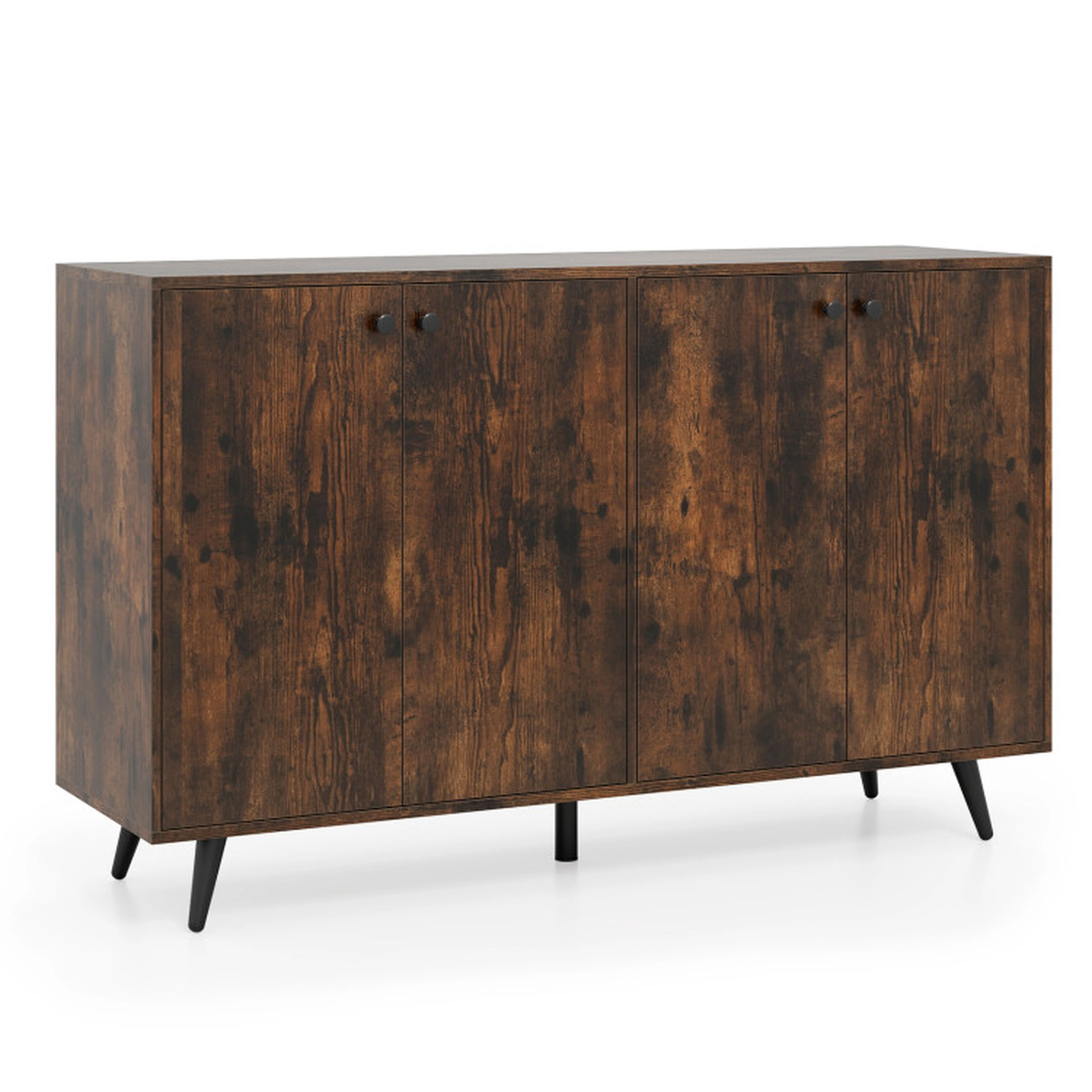 SUGIFT 4-Door Adjustable Shelves Mid Century Buffet Sideboard 50-in x 15-in x 31.5-in 90-lb Capacity Rustic Brown