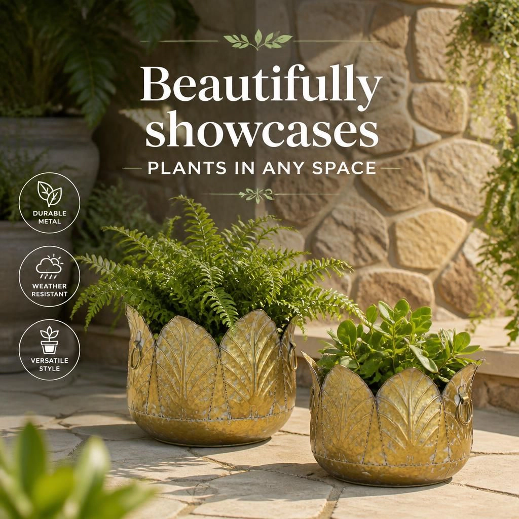 WOW PIONEER Round Durable Zinc Garden Planter for Flowers Herbs Vegetables Patio Backyard Balcony