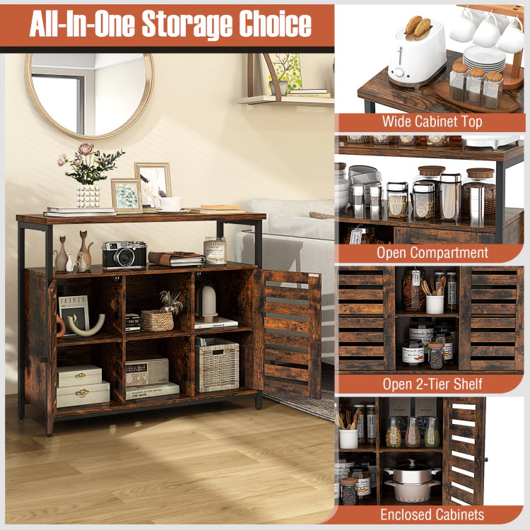 Glintex 39.5-Inch Industrial Sideboard with Louvered Doors and 200-Lb Top, Rustic Brown + Black