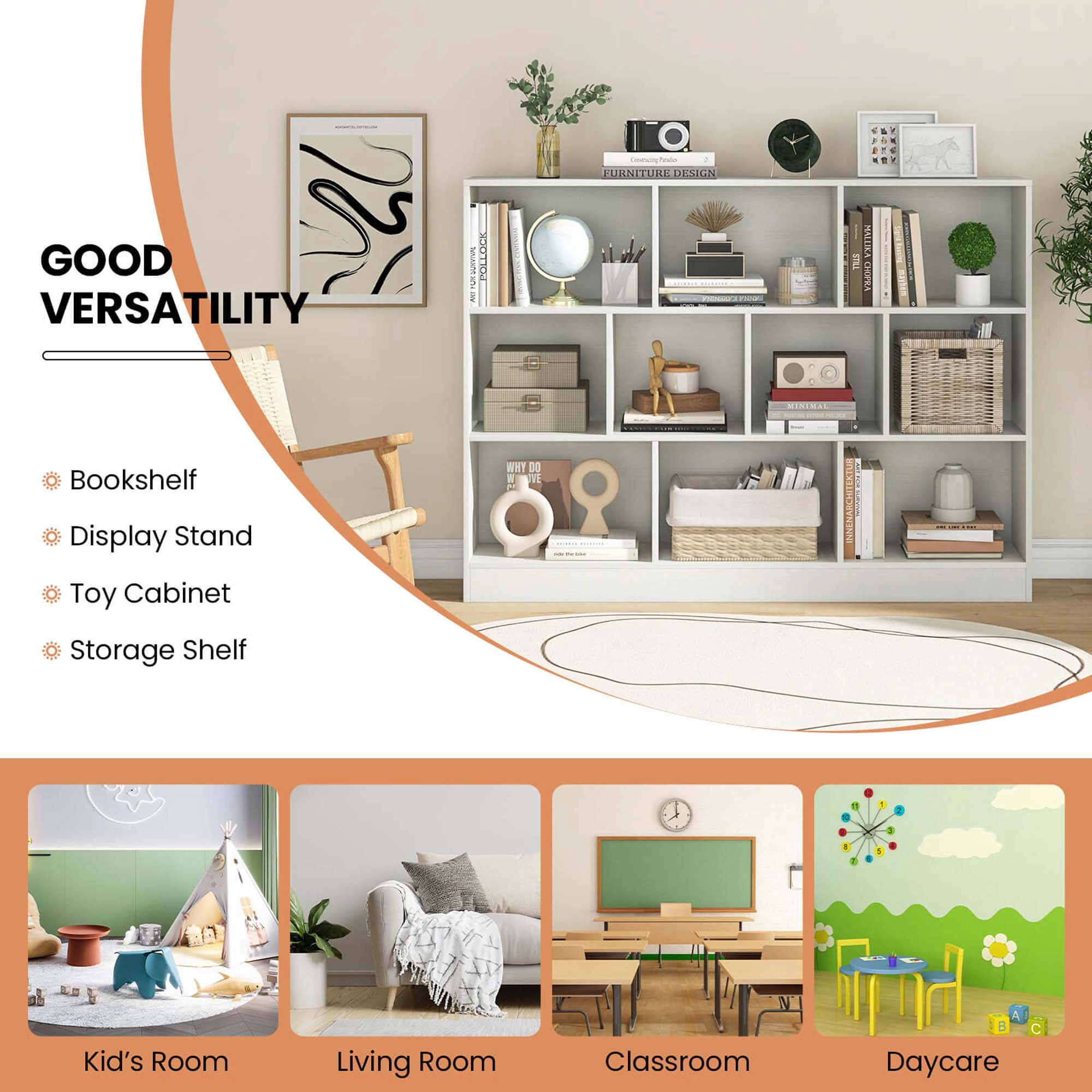 Costway 10-Cube Bookcase 41" Wooden Toy Storage Organizer for Kids Bookshelf Natural