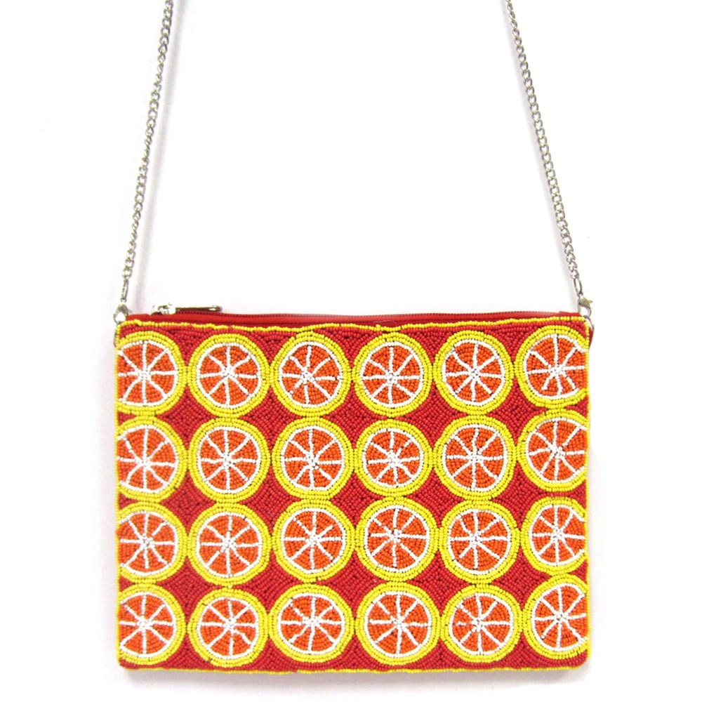 FASHNZFAB Seed Beaded Orange Clutch / Crossbody Bag