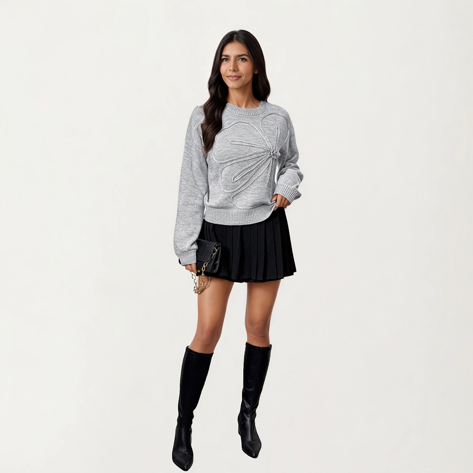 Anna-Kaci Women's Long Sleeve Knit Top with Dimensional Ribbon Design and Soft Textured Fabric for Stylish Everyday Wear