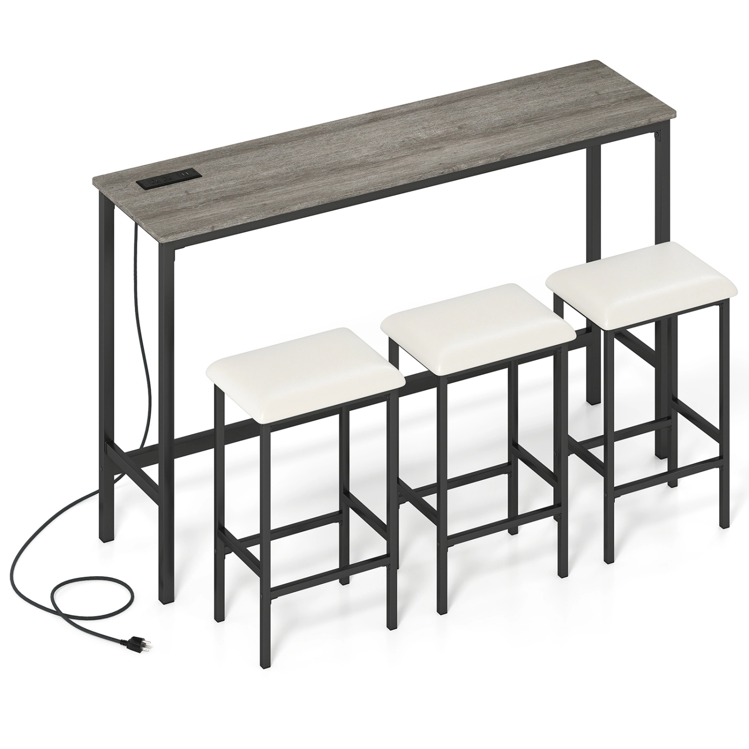 LJG 4 Pieces Counter Height Bar Table with Power Outlet with 3 Padded Stools