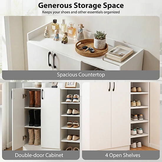 Glintex 33-Inch Shoe Cabinet with Safety Barrier Top and 2 Adjustable Inner Shelves, White