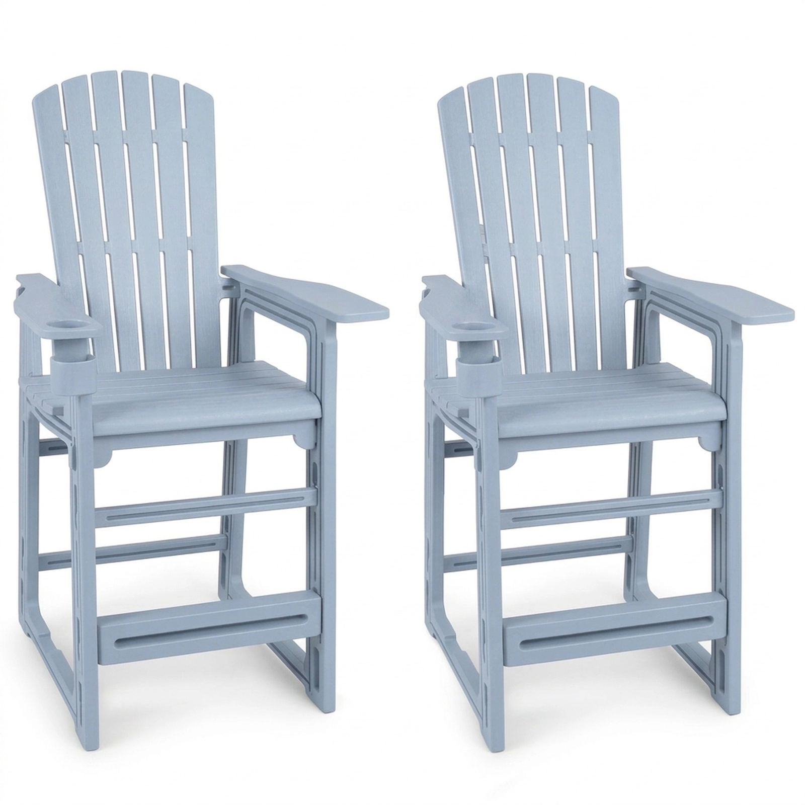 SUGIFT All-Weather HDPE Outdoor Bar Stool Set of 2 Backrest Armrests & Cup Holder 440-lb Capacity 29-in Seat Height Gray