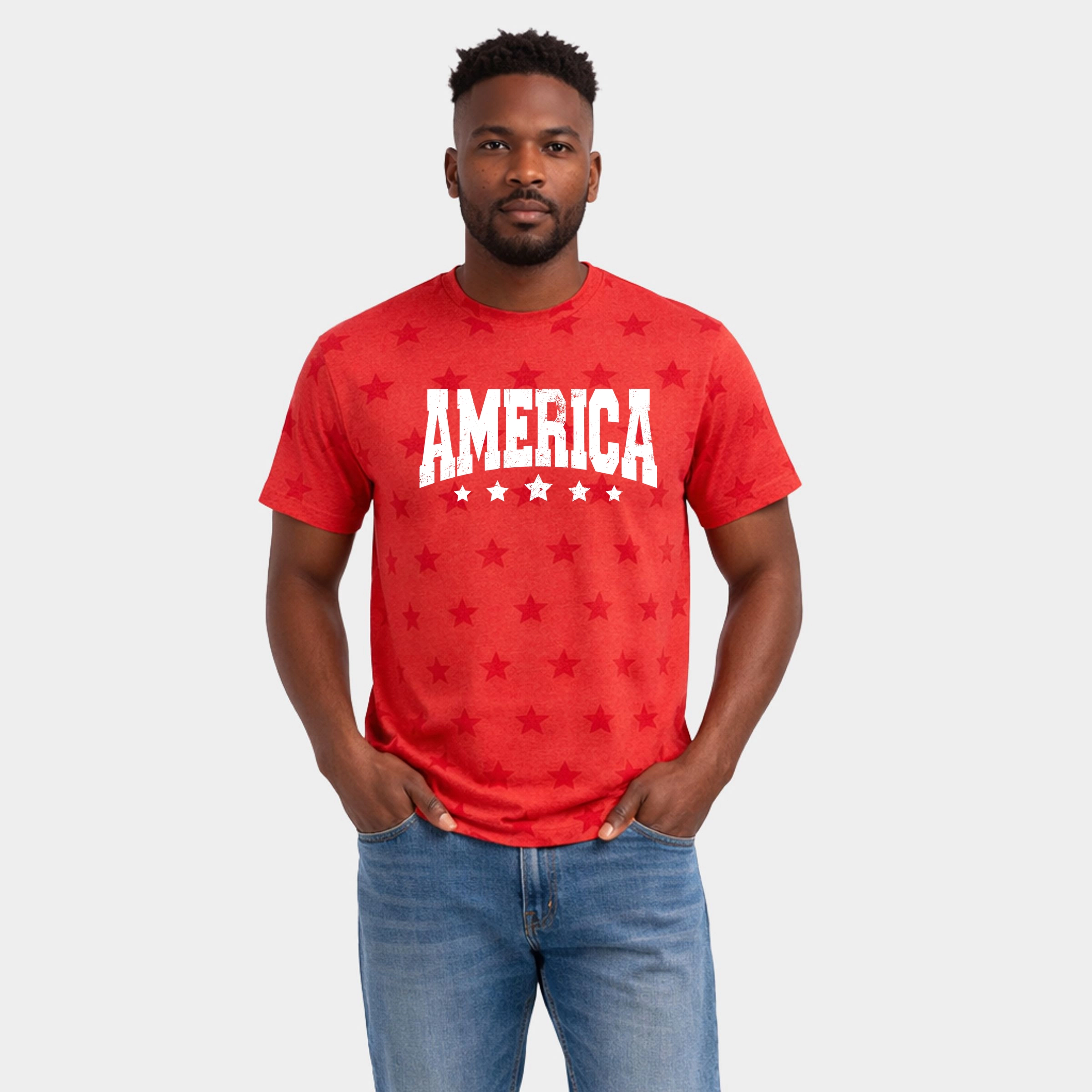 undefined - America Varsity Star Distressed Men's Short Sleeve Tee