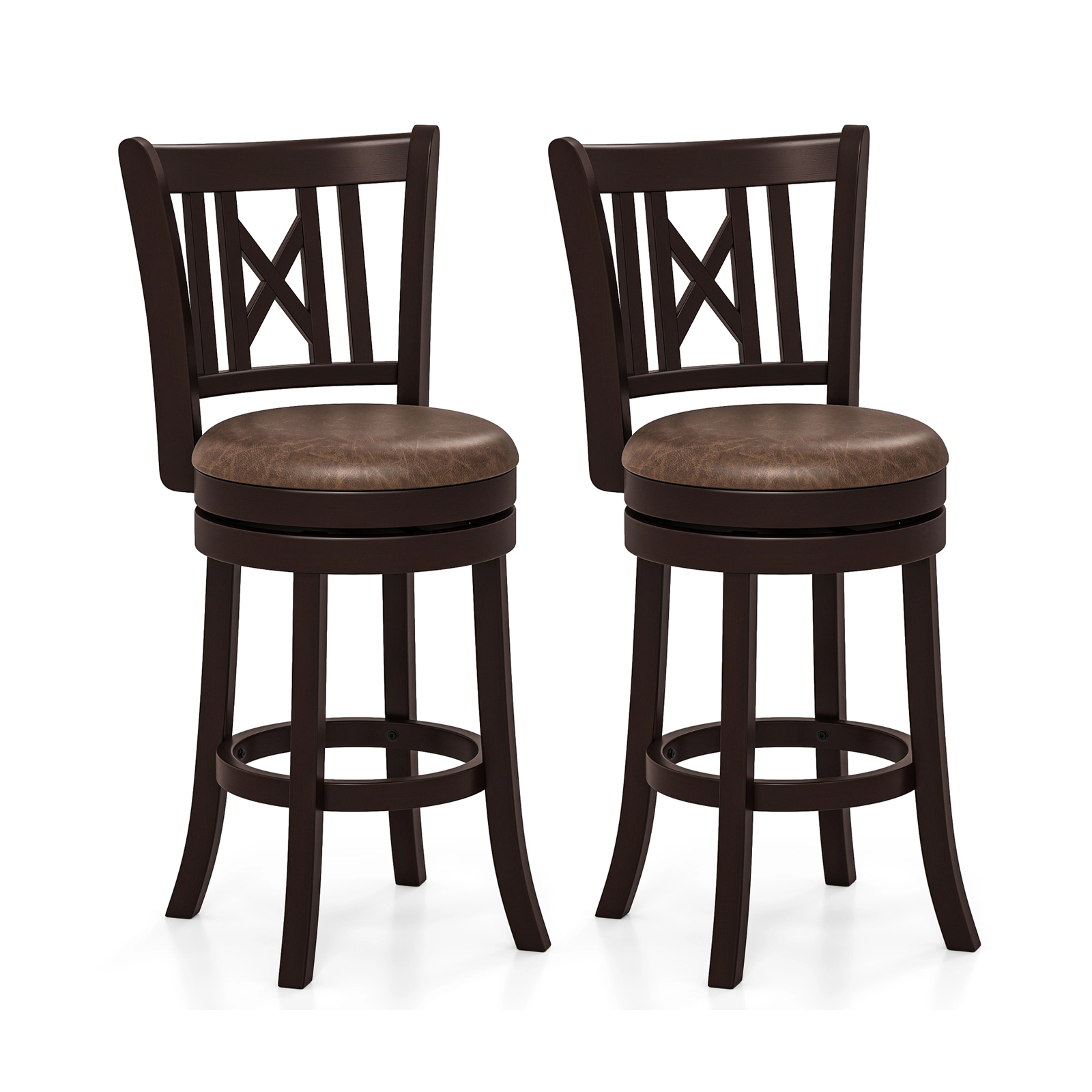 SUGIFT Set of 2 26-Inch Counter-Height Swivel Stools, Rubber Wood, Hollow Backrest