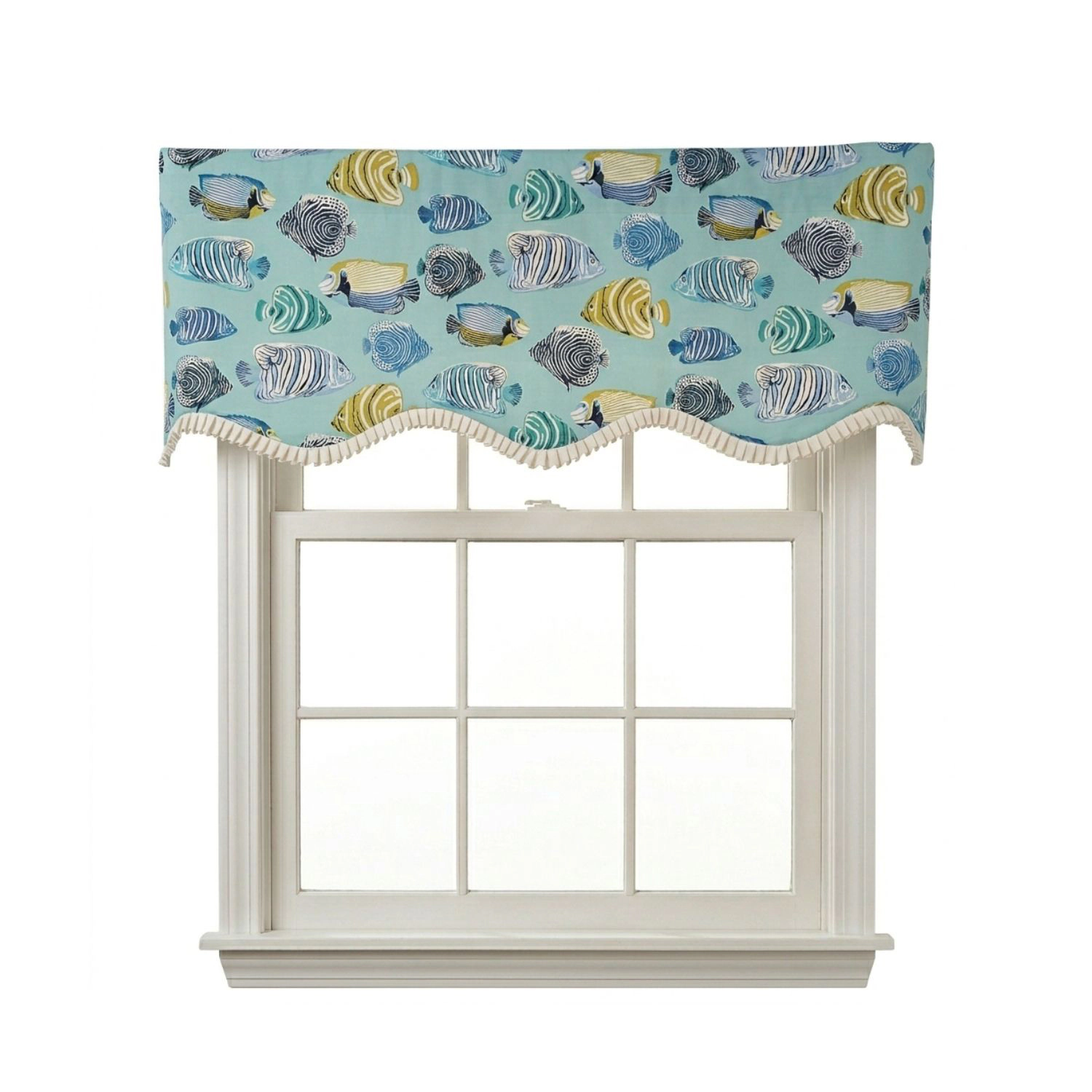 RLF Home 100% Cotton Fishbowl Provance With Ivory Lining Rod Pocket Window Valance 50" x 17" Aqua