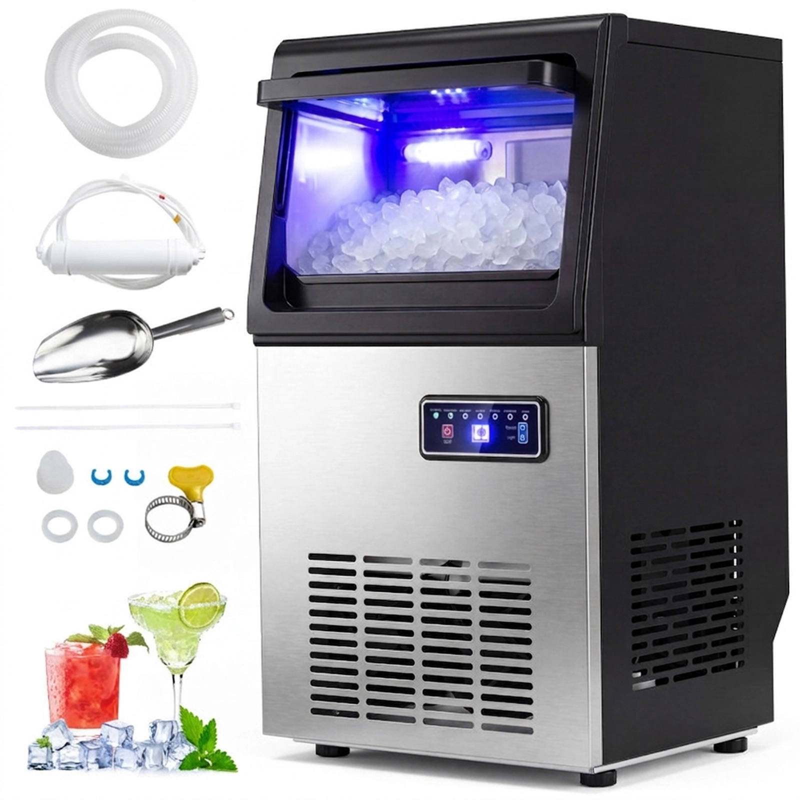 SUGIFT Black Nugget Ice Maker with Self Cleaning and 15-lb Storage 90-lb Daily Output 13.7-in W 13.2-in D 24.6-in H