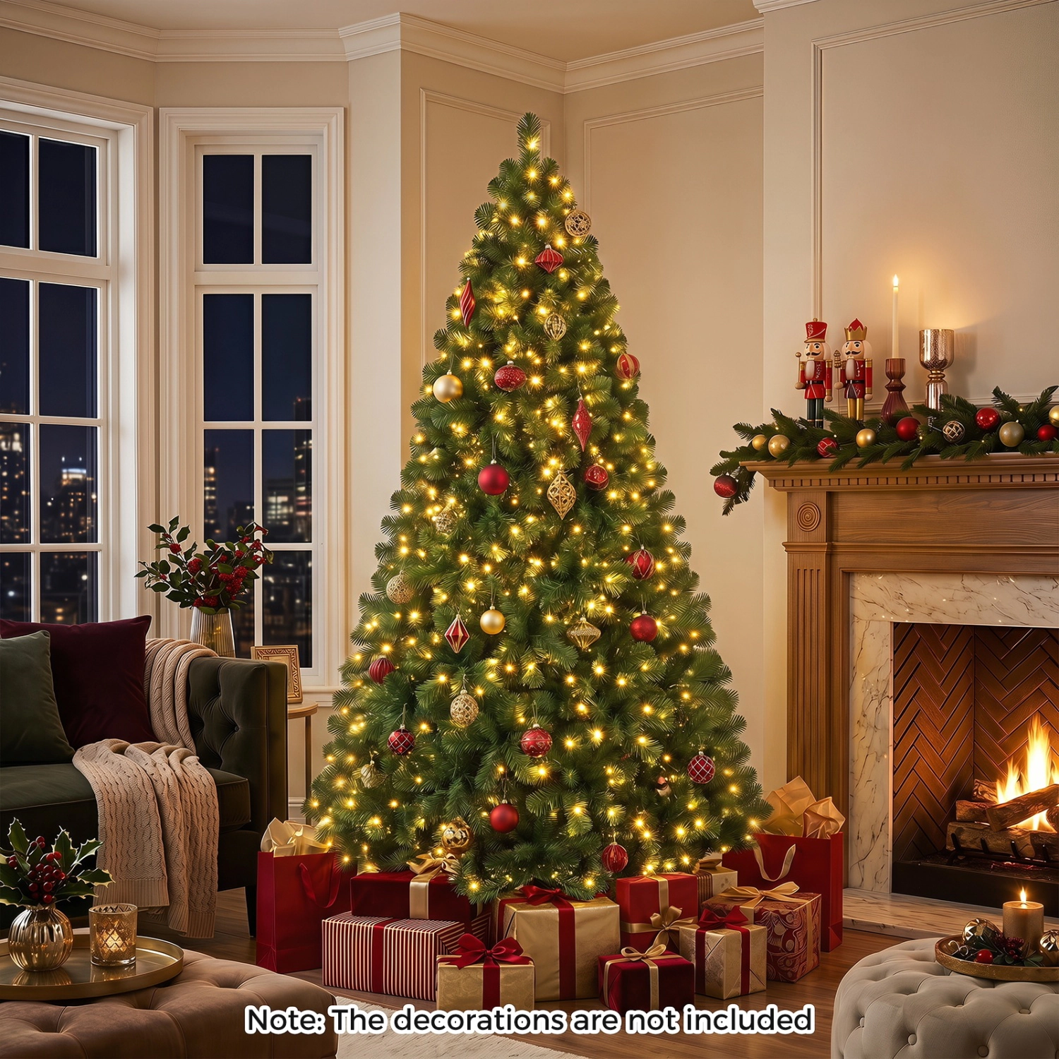 LJG 6/7/8 Feet Hinged Christmas Tree with PVC Branch Tips Warm White LED Lights-7 ft