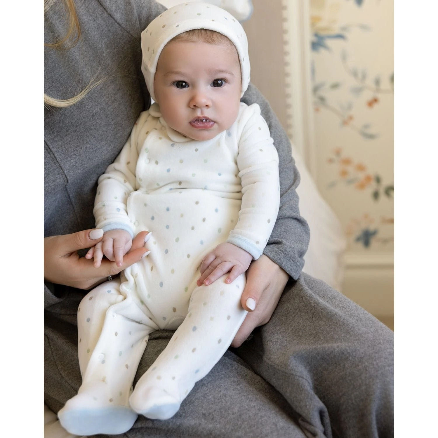 MeMoi 2 Piece Baby Boys "Playful Dots" Velour Footie Set