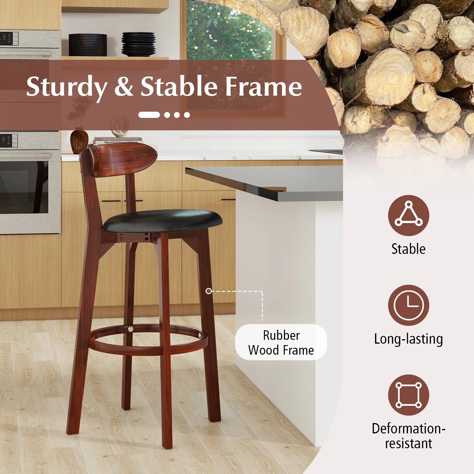 SUGIFT Set of 2 Modern Armless Upholstered Cushioned Seat Island Dining Chairs 275-lb Capacity Walnut Black
