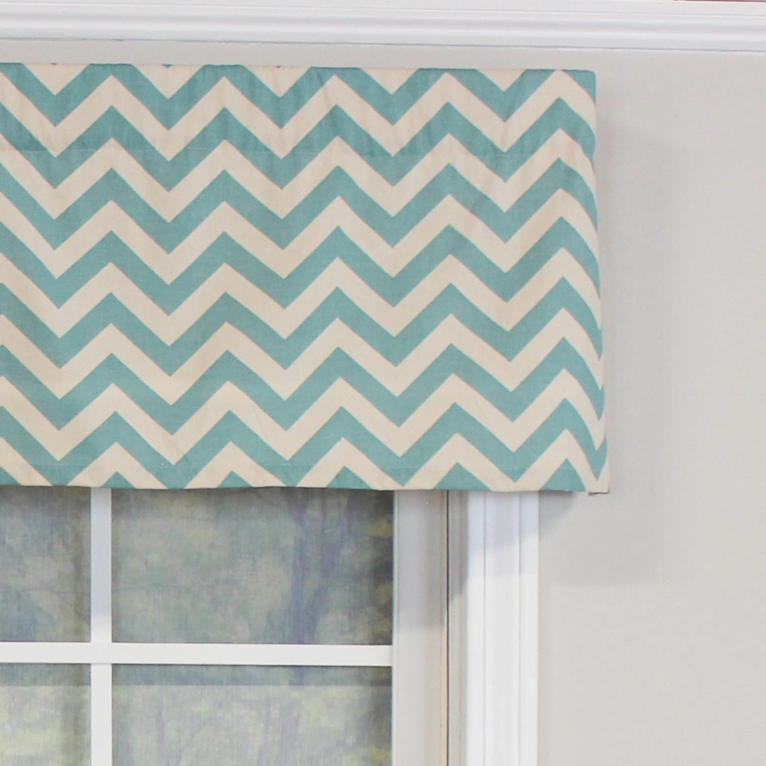 RLF Home Zig-Zag Tailored 100% Cotton with Fully Lined 3" Rod Pocket Valnance for Windows 50" x 14" Turquoise