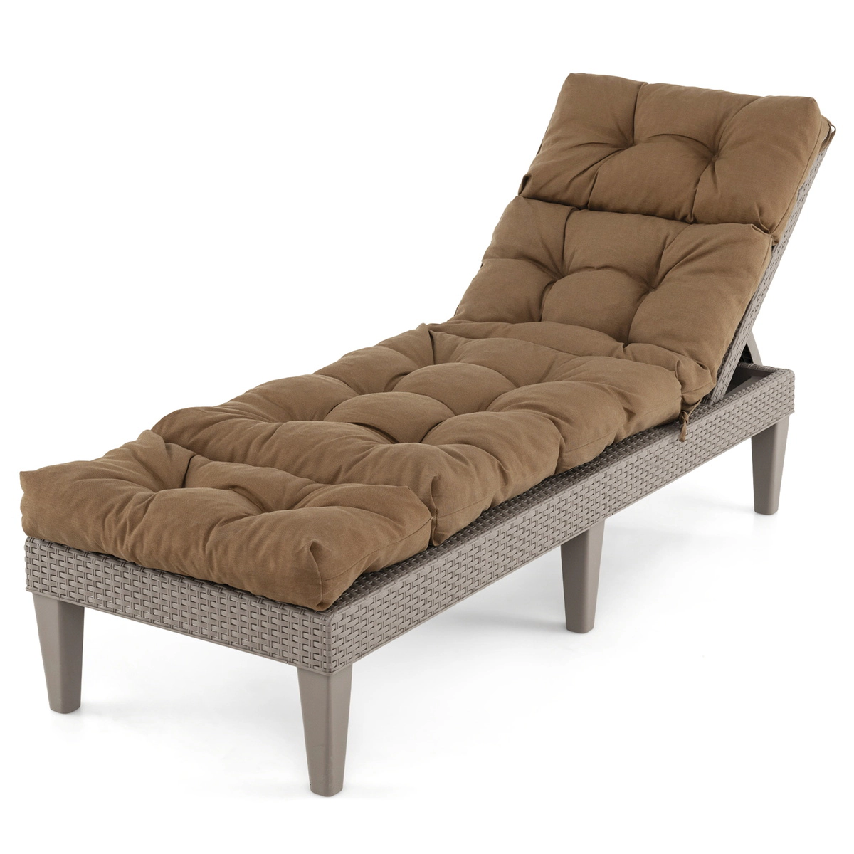 SUGIFT Outdoor Lounge Chaise Cushion with String Ties 73-in Long 4-in Thick Polyester Cotton Garden Poolside Brown