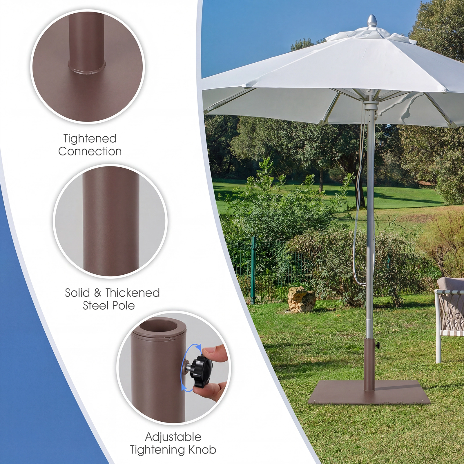 SUGIFT 20-in Square Patio Umbrella Base Stand 4 Adjustable Footpads for 1.6-1.9-in Diameter Poles 35-lb Weight Black