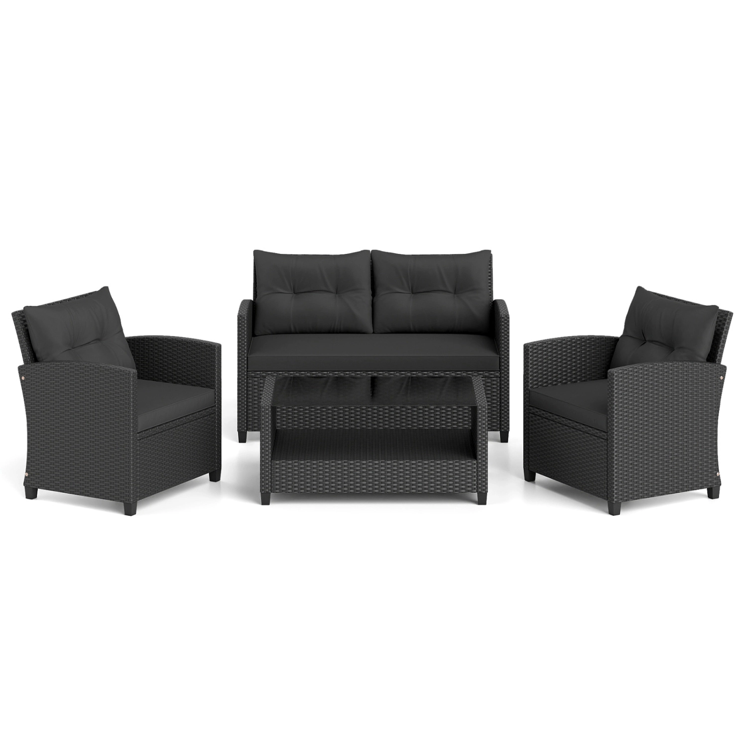 LJG 4 Pieces Patio Rattan Furniture Set with Tempered Glass Coffee Table