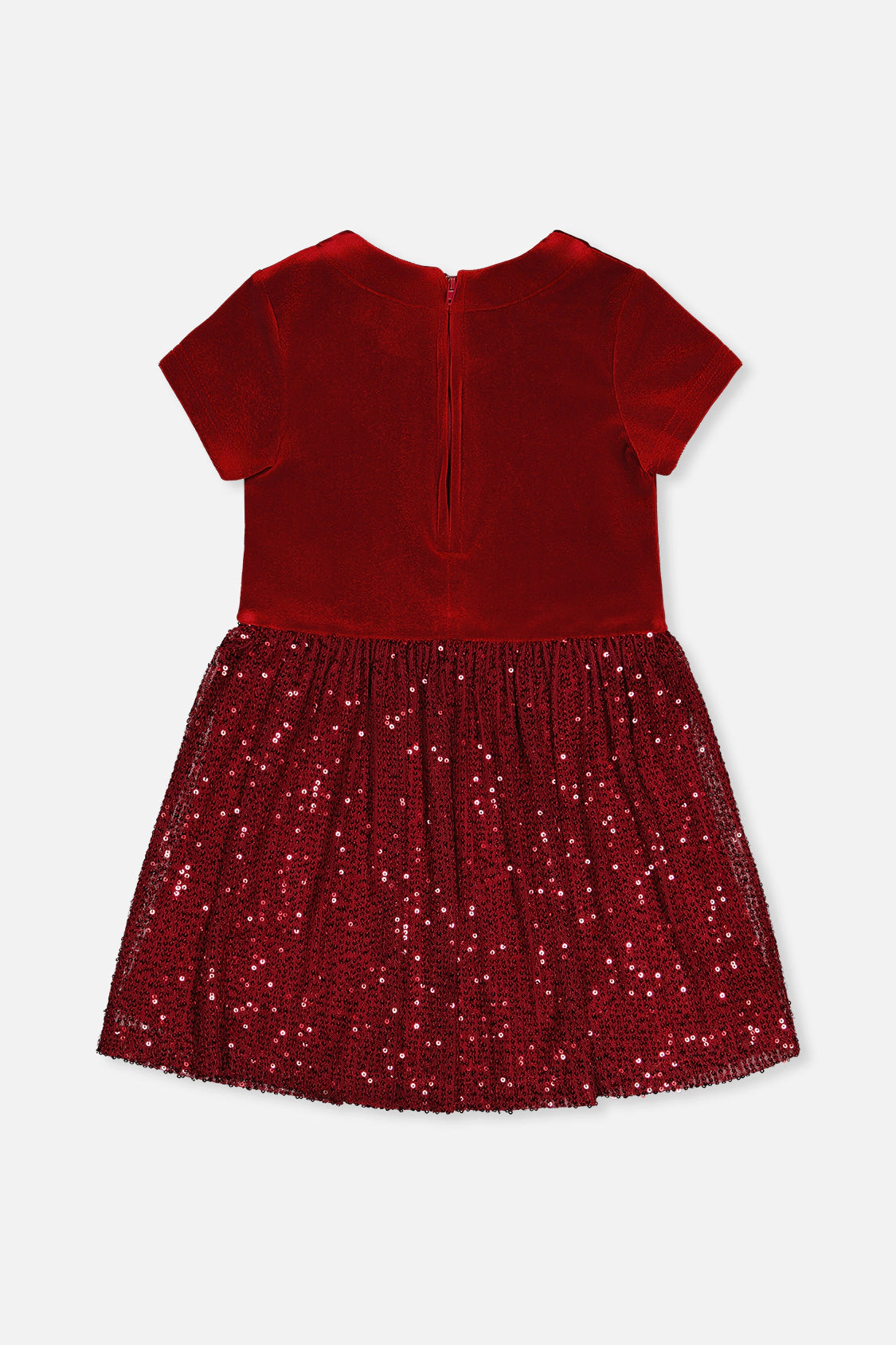 Deux par Deux Girls Bi-Material Short Sleeve Dress with Glittering Skirt