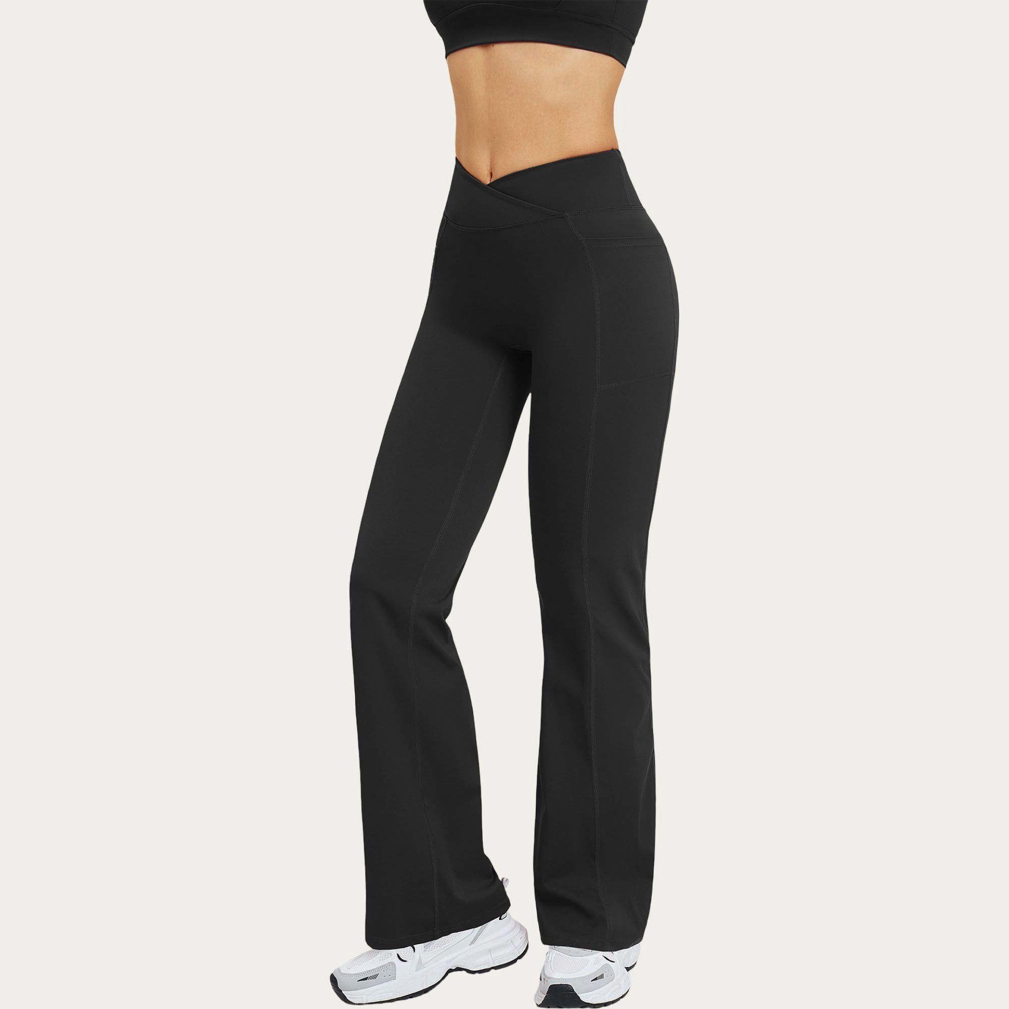 Anna-Kaci Active Women's High Waist Crossover Flare Yoga Pants Stretch Bootcut Workout Leggings with Side Pocket