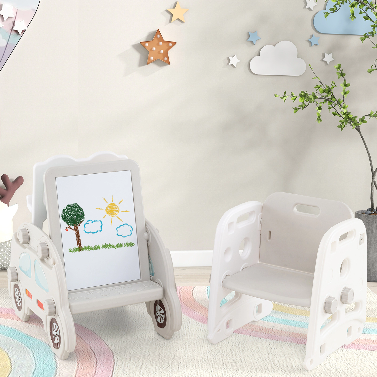 LJG 5 1 Convertible Toddler Slide Set Kids Art Easel with Stool and Book Rack
