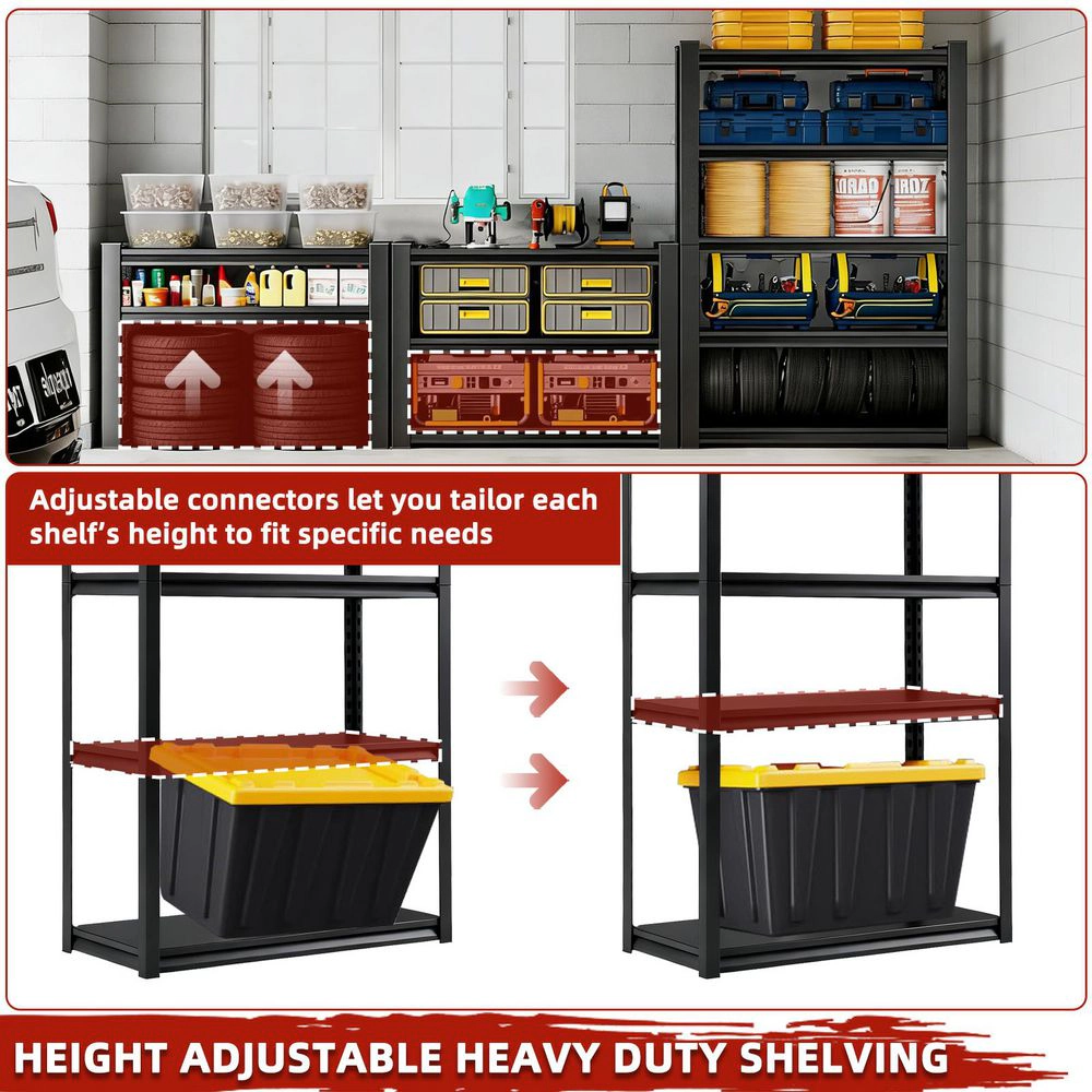 Flynama 5-Shelf Steel Heavy Duty Freestanding Garage Storage Shelving Unit in Black (35.4 in. W x 72 in. H x 15.7 in. D)