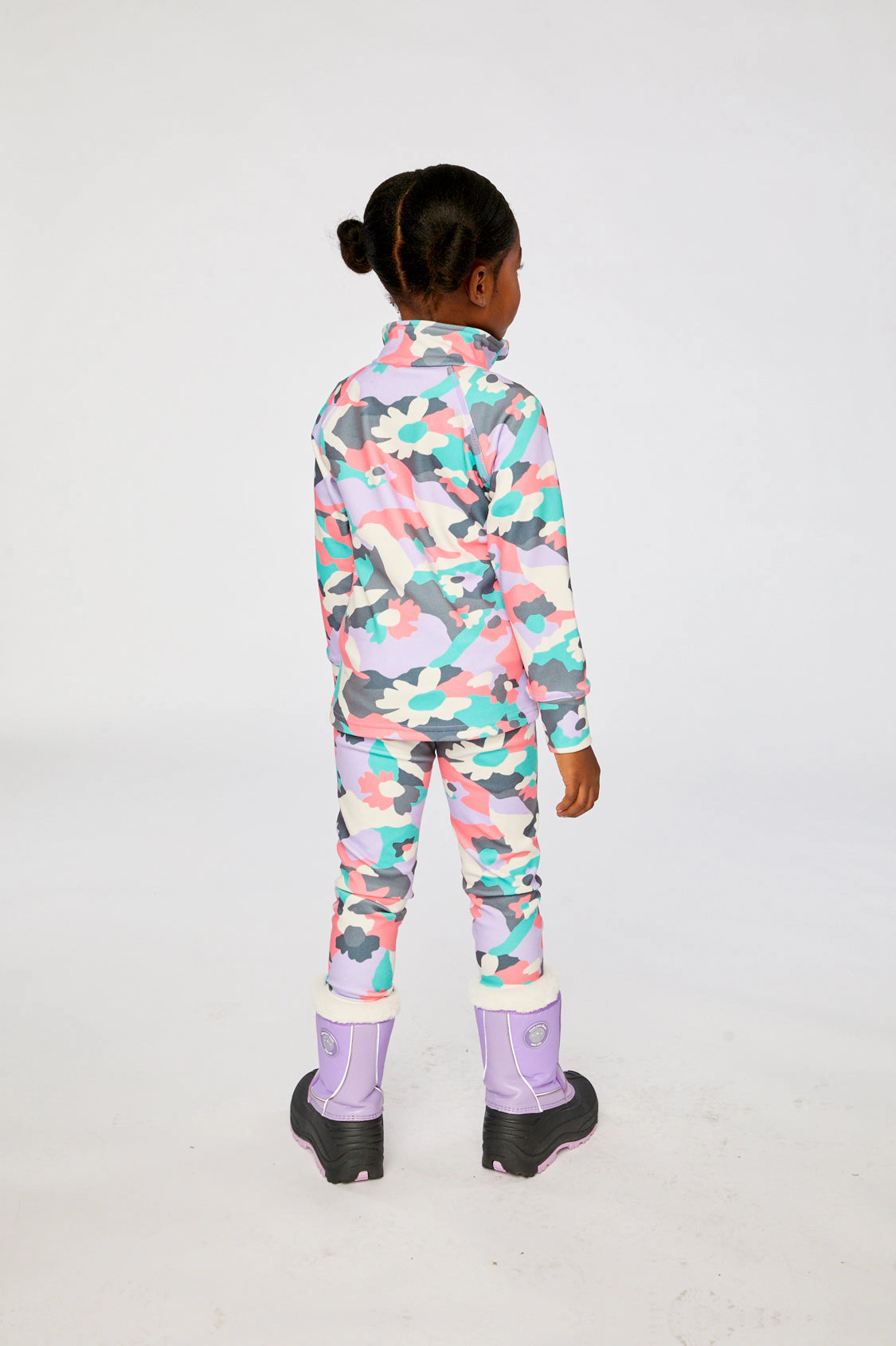 Deux par Girls Two Piece Camouflage Print Half-Zip Thermal Underwear Top and Pants Set