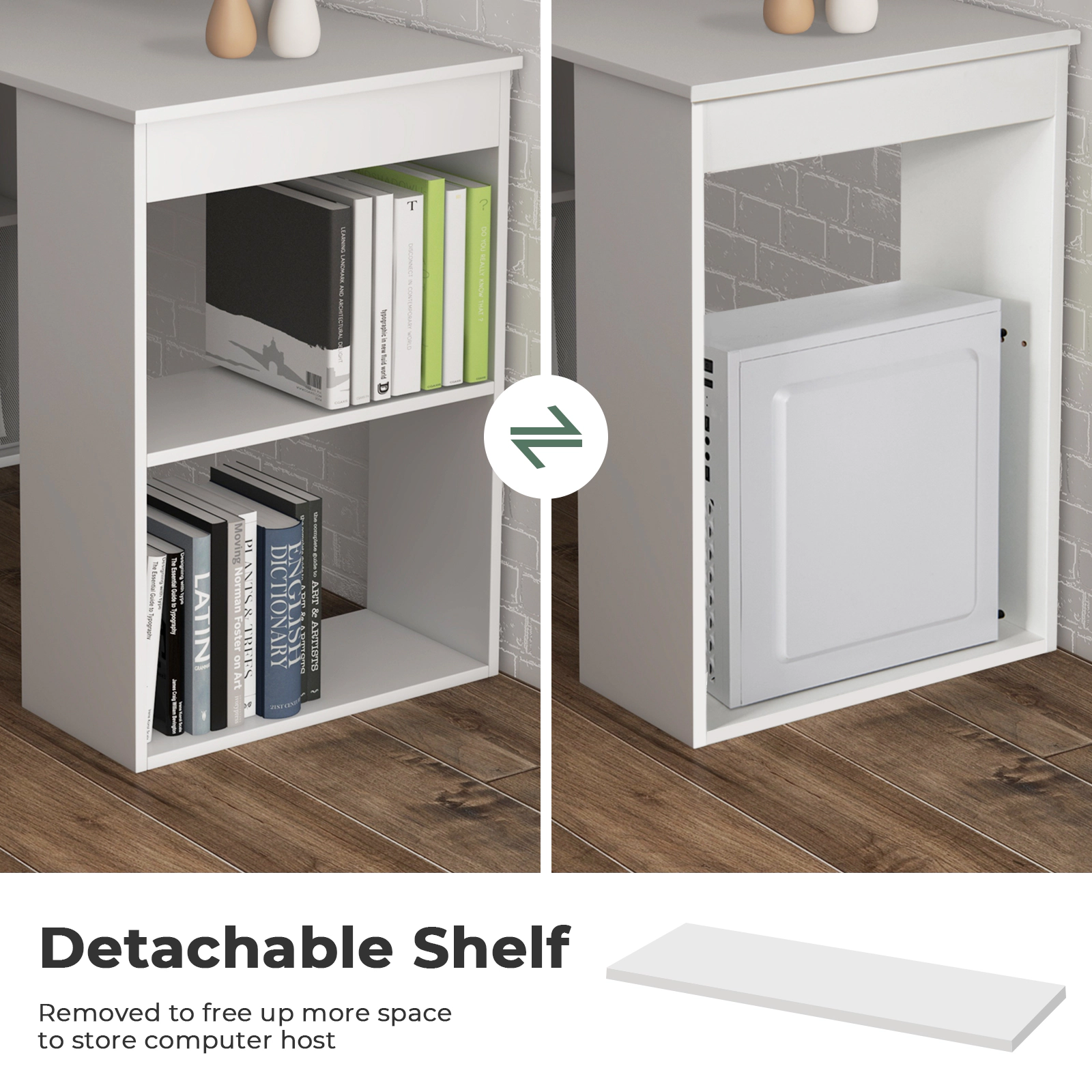 SUGIFT 6-Tier Storage Shelves and Bookcase Workstation 48 Inch Computer Desk