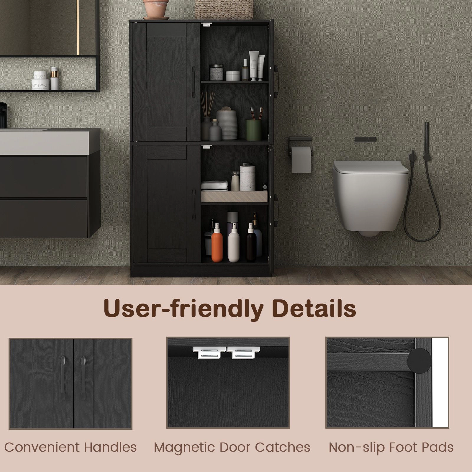 SlickBlue Bathroom Storage Cabinet with Adjustable Shelves & Double Doors