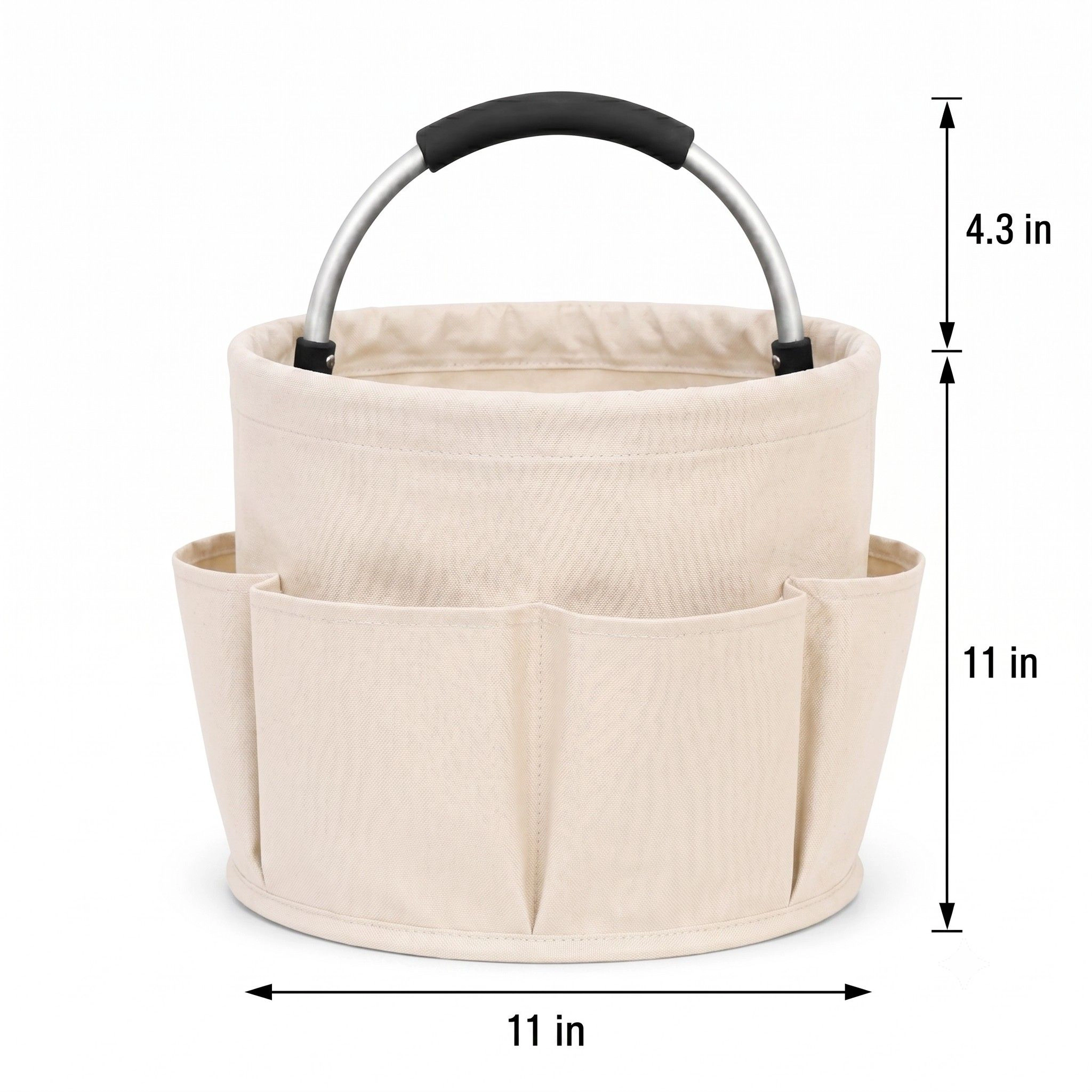 Alilang Women's Collapsible Utility Basket with Aluminum Handle and Exterior Pockets, Beige