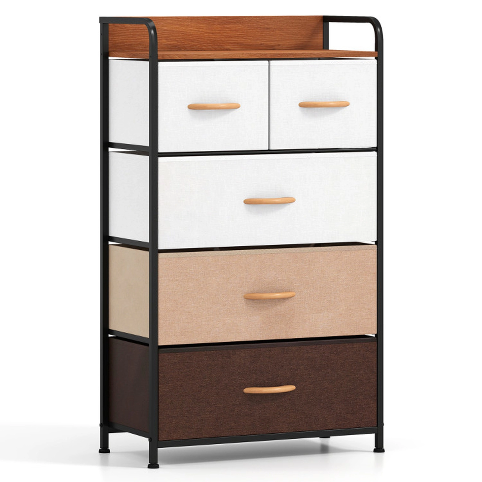 SUGIFT Multicolor Removable Bins and Raised-Edge Top 5-Drawer Fabric Dresser