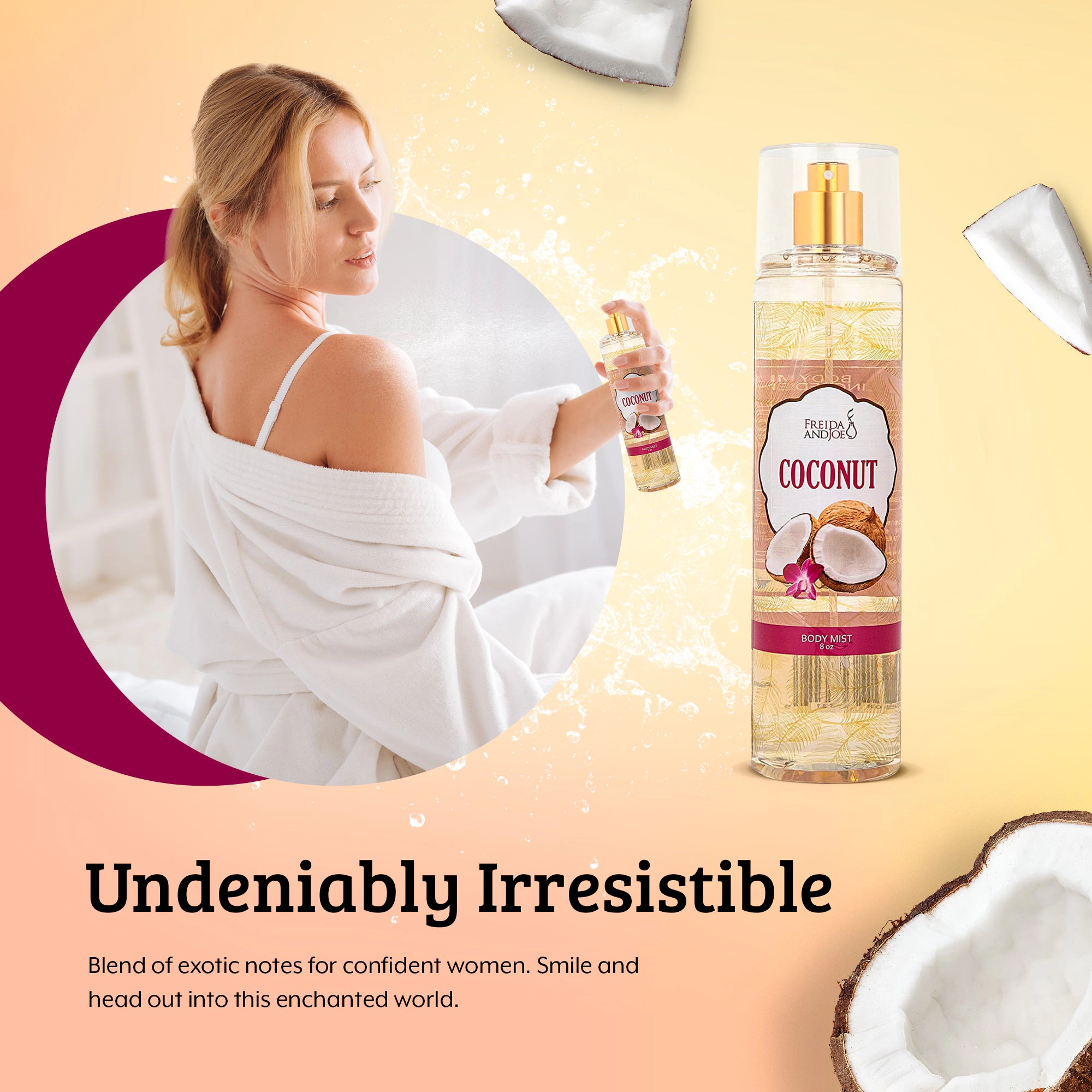 Freida & Joe Coconut Fine Fragrance Body Mist In 8oz Spray Bottle