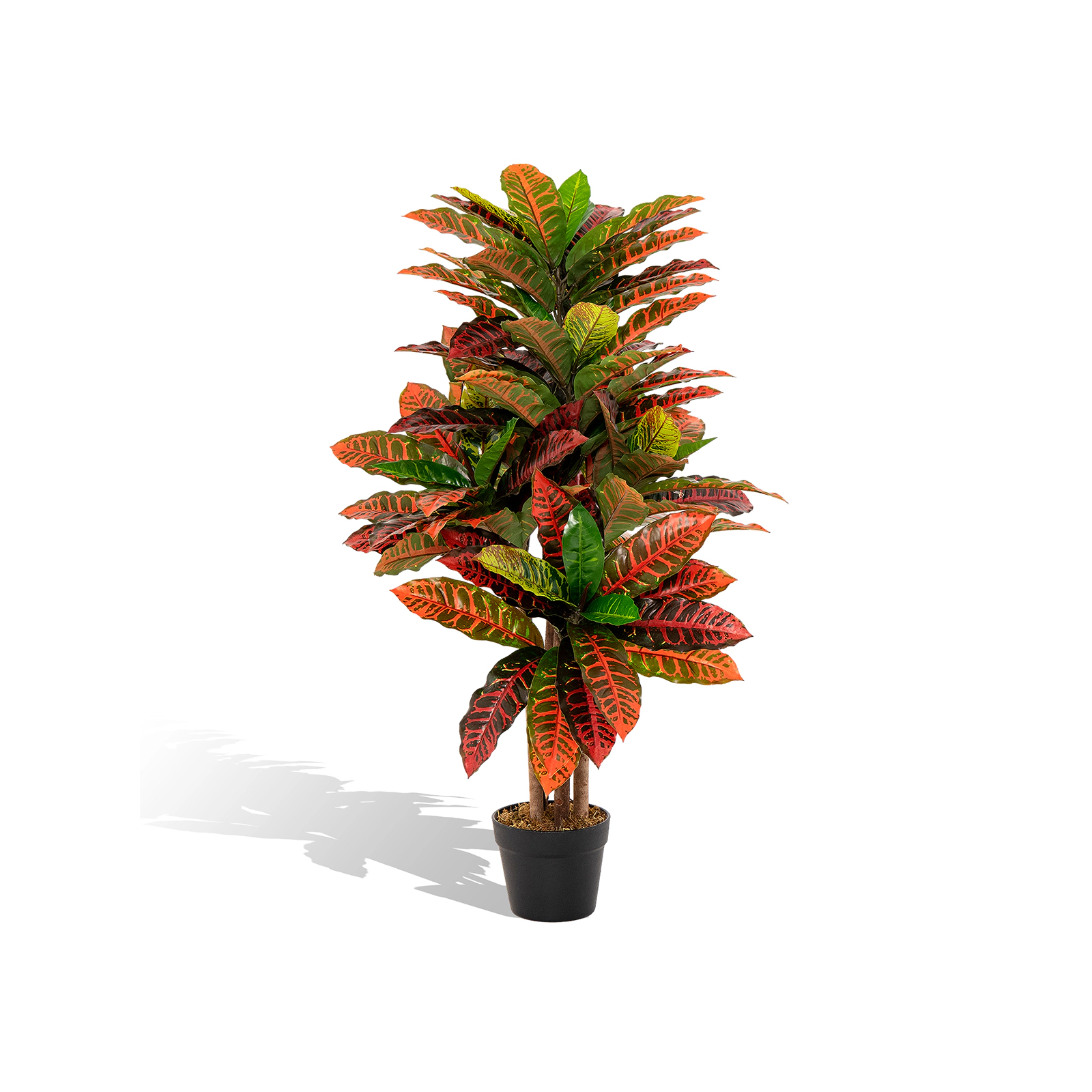 Slickblue Artificial Croton Plant with Colorful Leaves and Cement Filled Pot for Home Office Decor