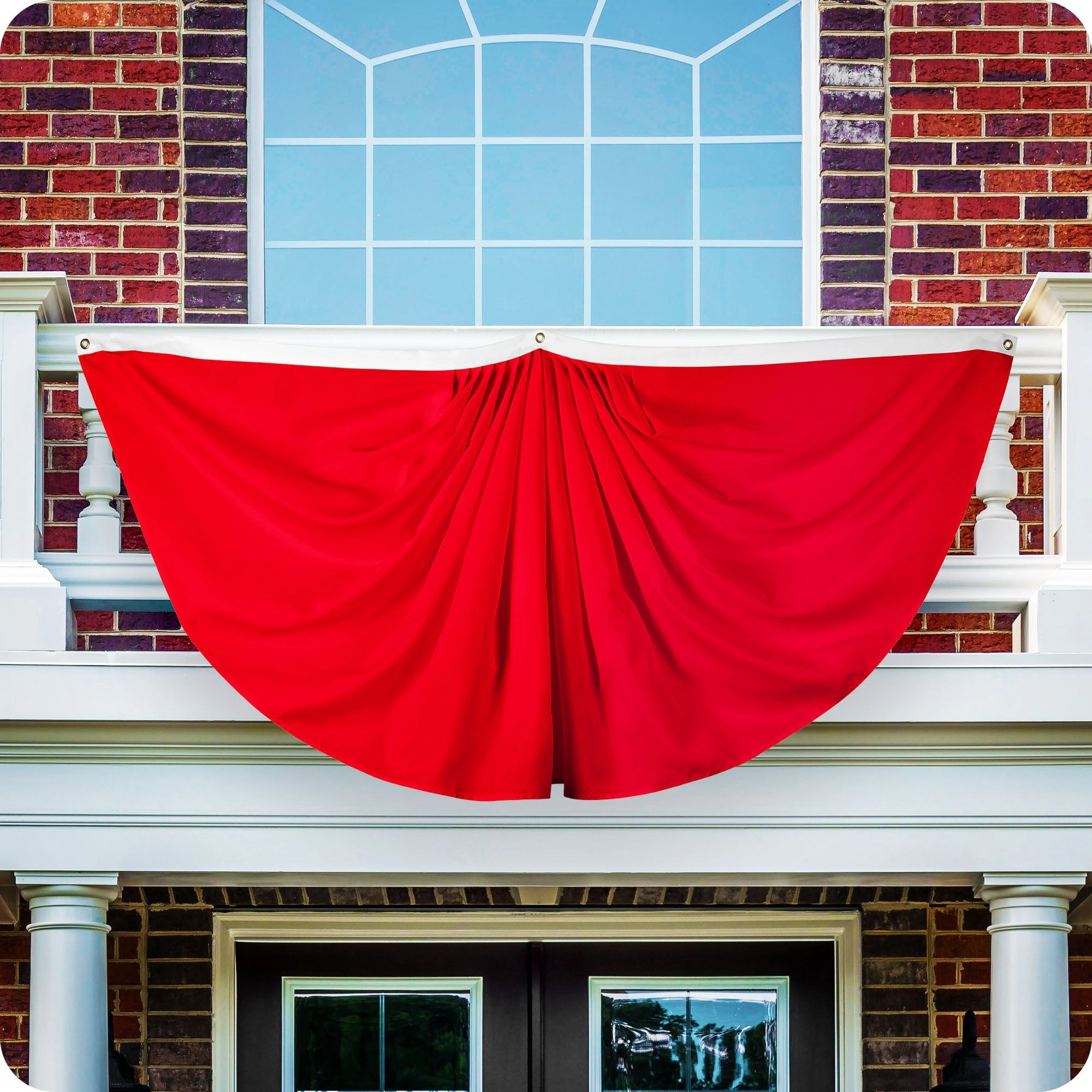 G128 Solid Red Pleated Fan Flag 3x6 ft, 150D Polyester, Brass Grommets