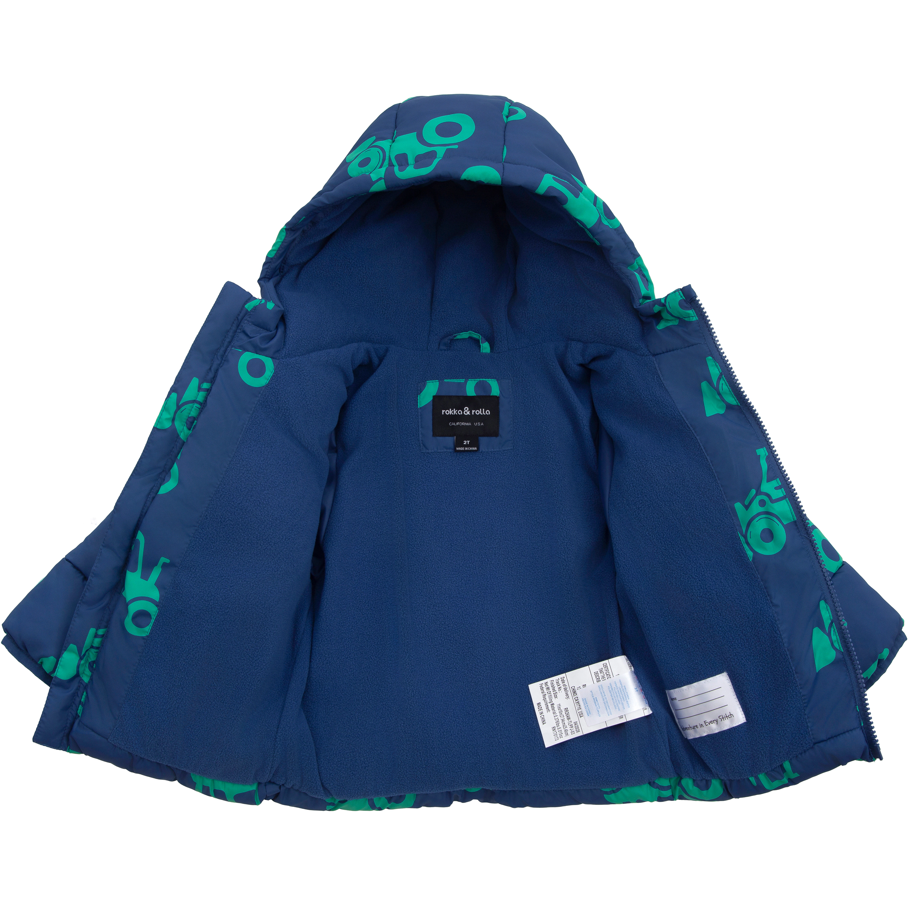 Rokka&Rolla Toddler Boys Hudson Tractor Print Fleece Lined Puffer Jacket