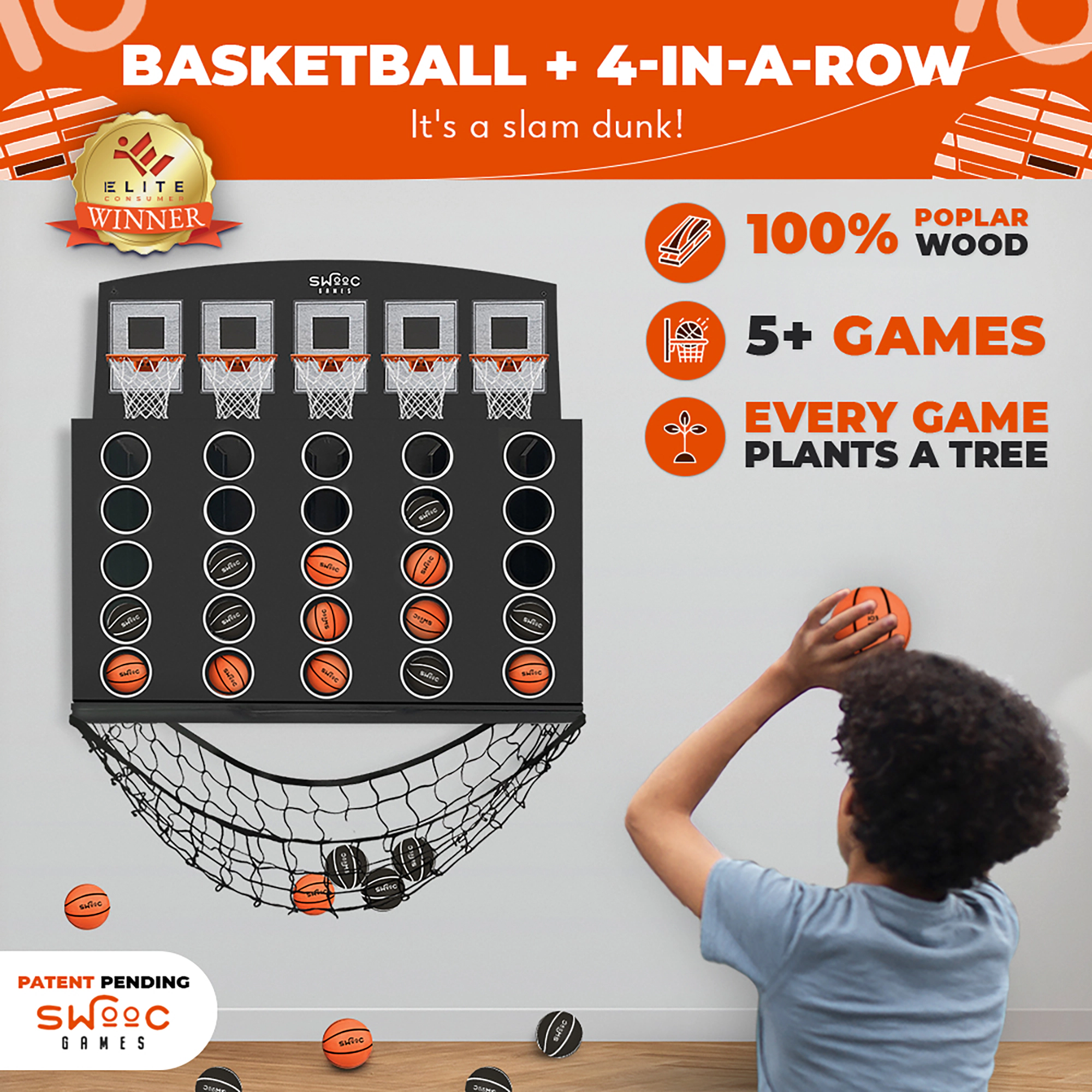 Swooc Games | Low Post Lineup™ | Wall Mounted Basketball 4 In A Row