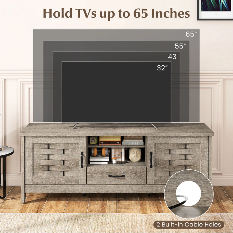 Hivvago Farmhouse Tv Stand For 65 Inch Tvs With 2 Woven Accent Doors And 3 Adjustable Shelves