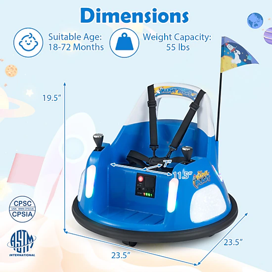 Hivvago 12V Kids Ride On Bumper Car With Remote Control And Flashing Lights