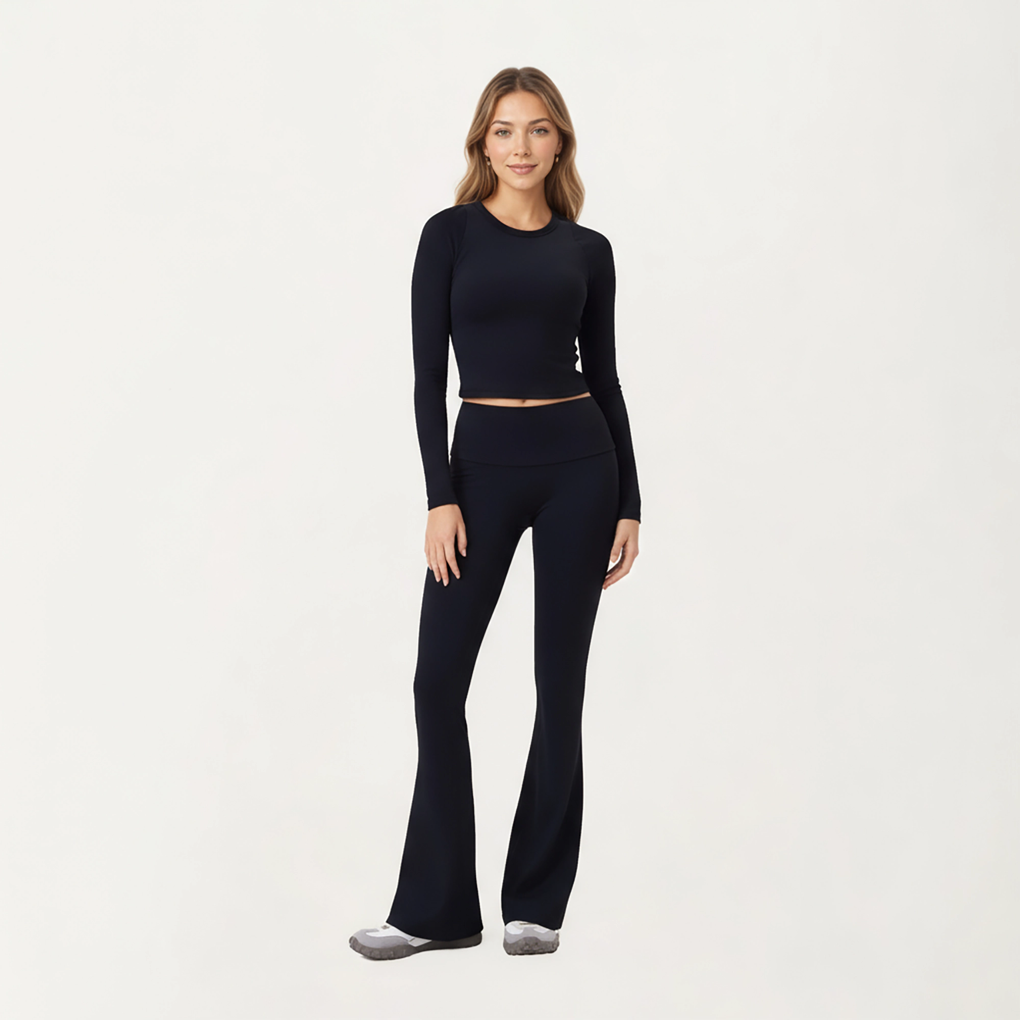 Anna-Kaci Active Women's High Waist Flare Leg Pants with Foldover Waistband and Stretch Performance Fabric