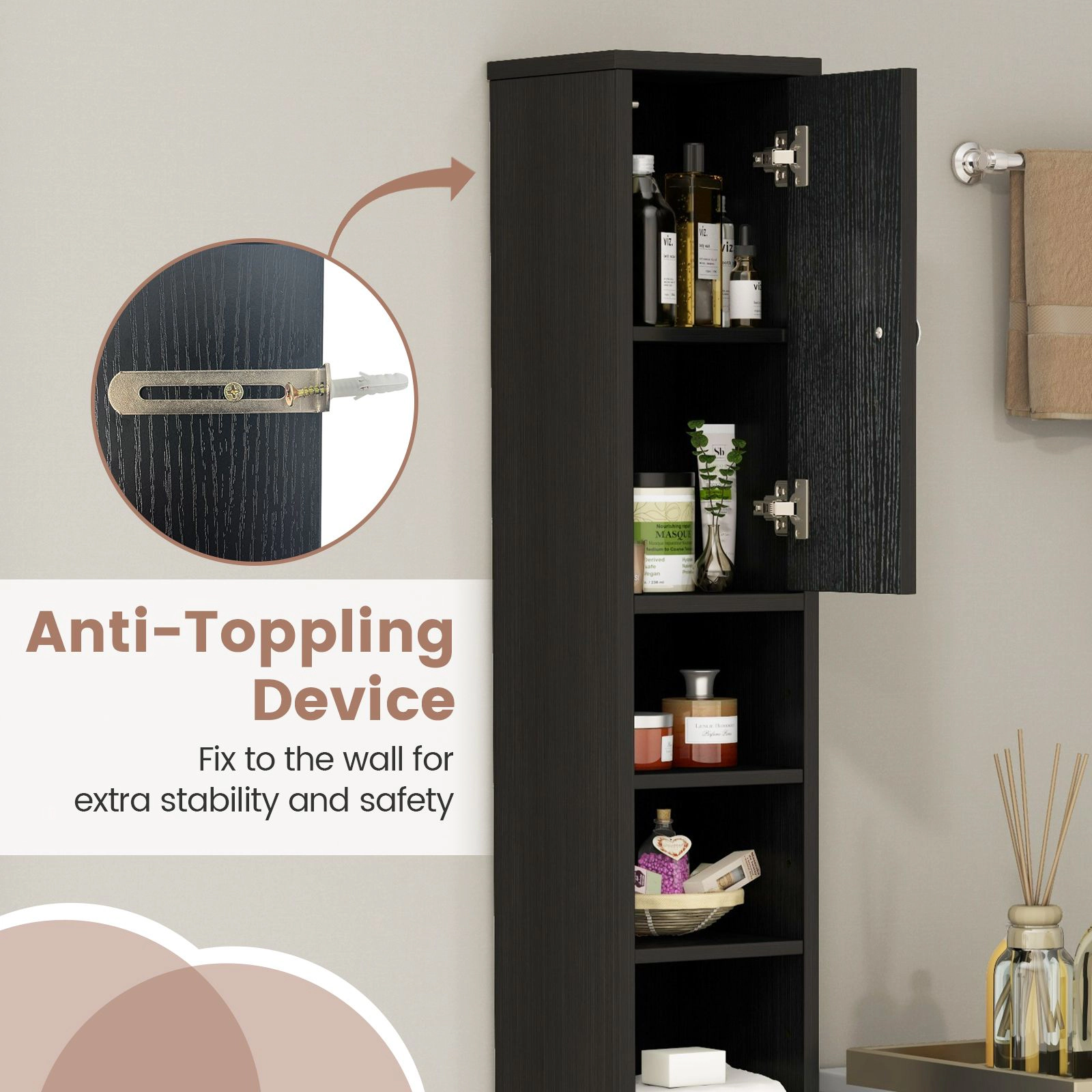 SlickBlue Tall Narrow Bathroom Storage Cabinet with Drawer & Adjustable Shelves
