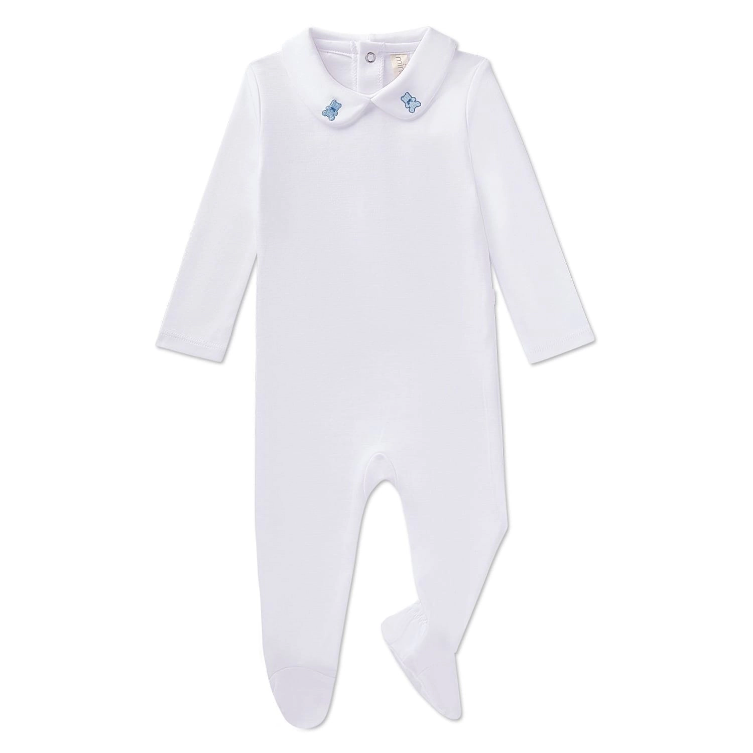 MeMoi 3 Piece Baby Boys 100% Pima Cotton Footie Set with Peter Pan Collar and Teddy Bear Embroidery