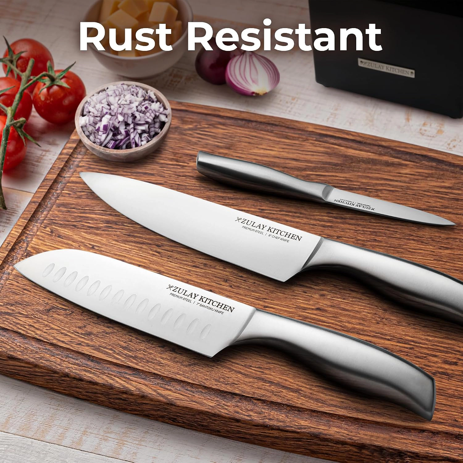 Zulay Kitchen 15 Piece Stainless Steel Knife Set with Block and Sharpener