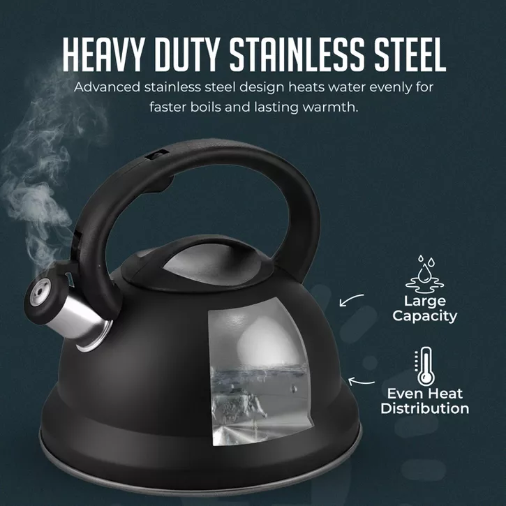 Luminuxe Whistling Tea Kettle, 2.2qt Stainless Steel Stove Top Kettle with Cool-Touch Handle, Fast Boil Pot
